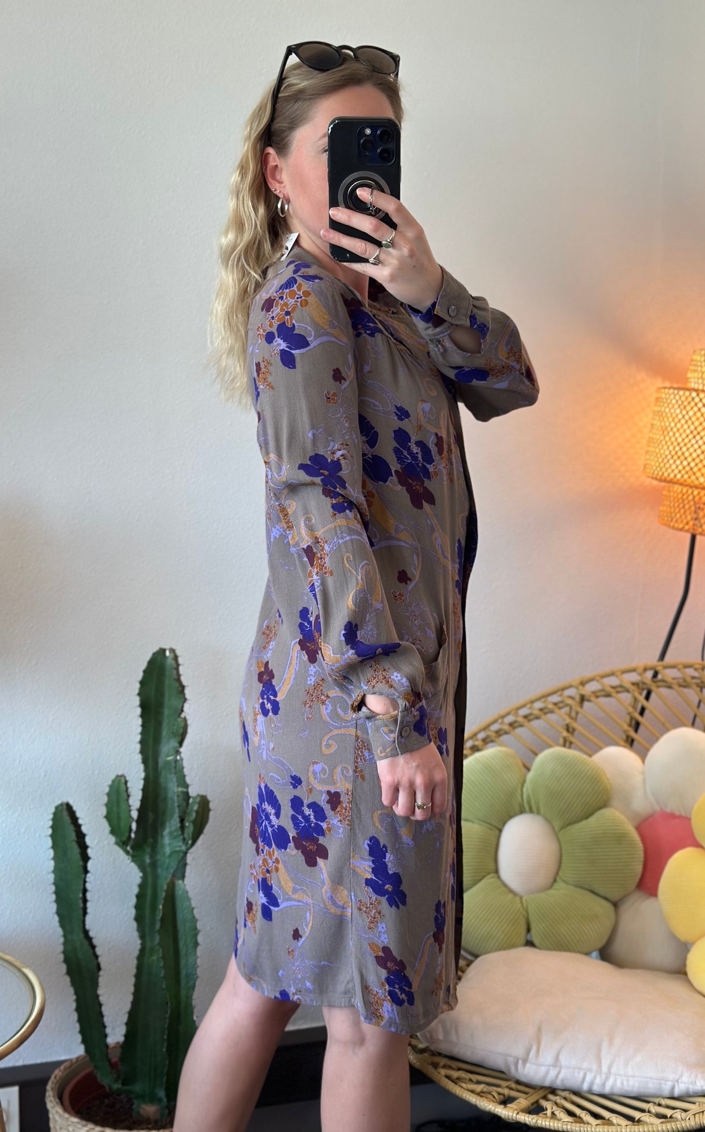 Robe chemise coupe midi à motifs colorés T.38