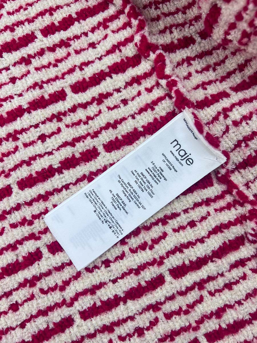Cardigan rouge et blanc en maille effet tweed T.36