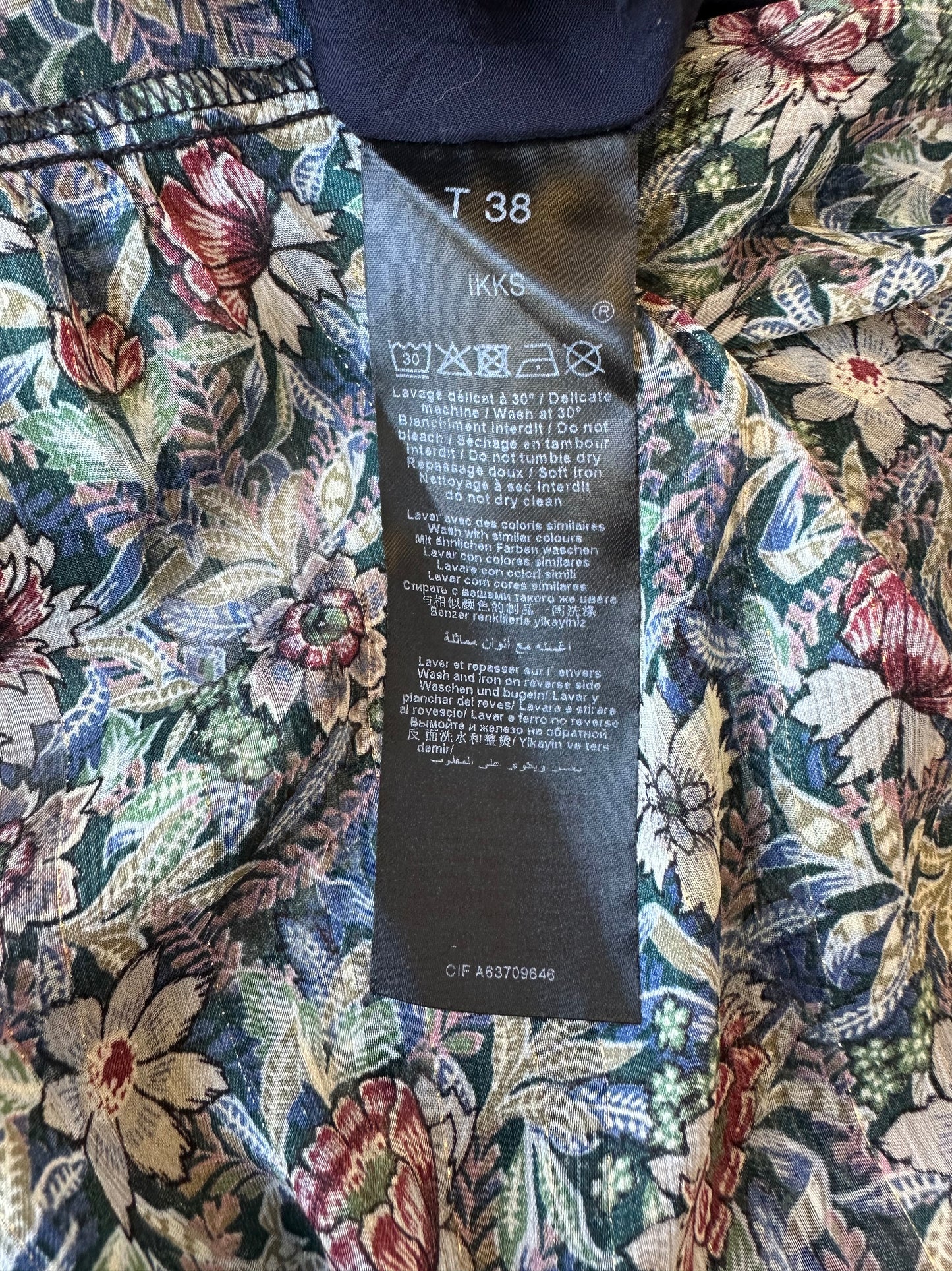 Robe longue en voile imprimé fleuri et lurex, T.38