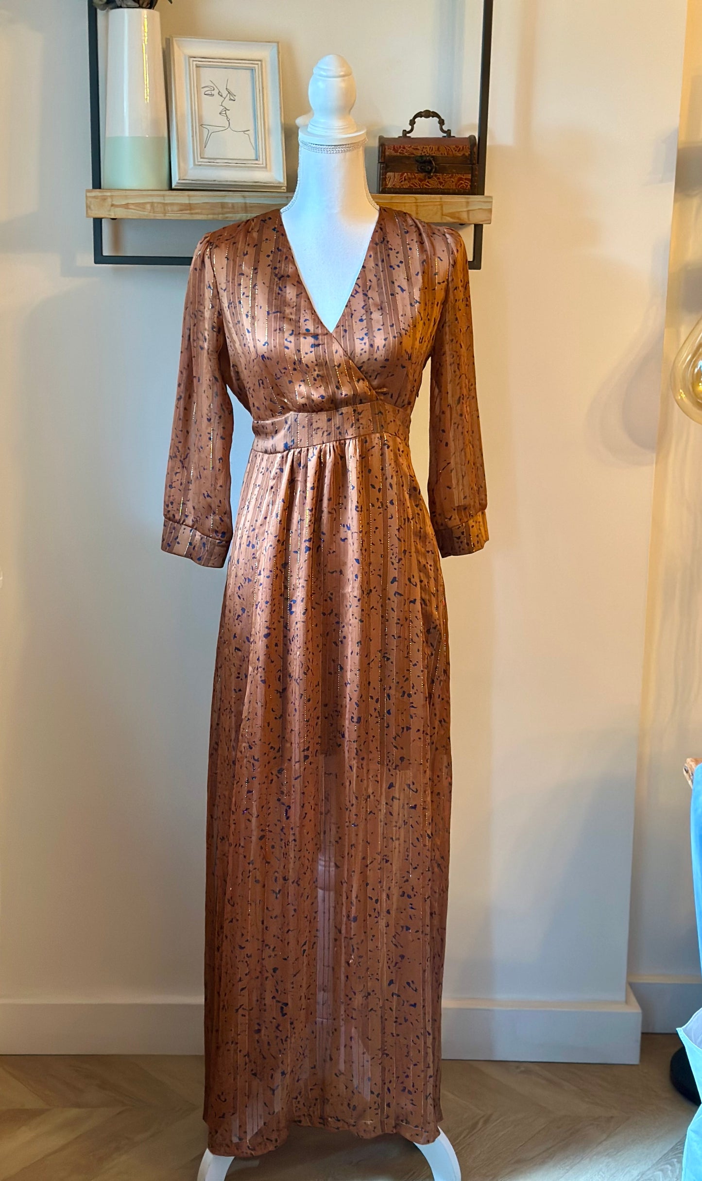 Robe longue marron lurex doré T.38