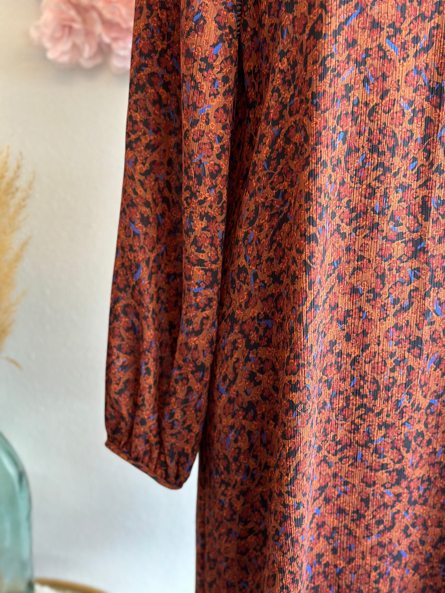 Robe fluide marron imprimé fleuri T40