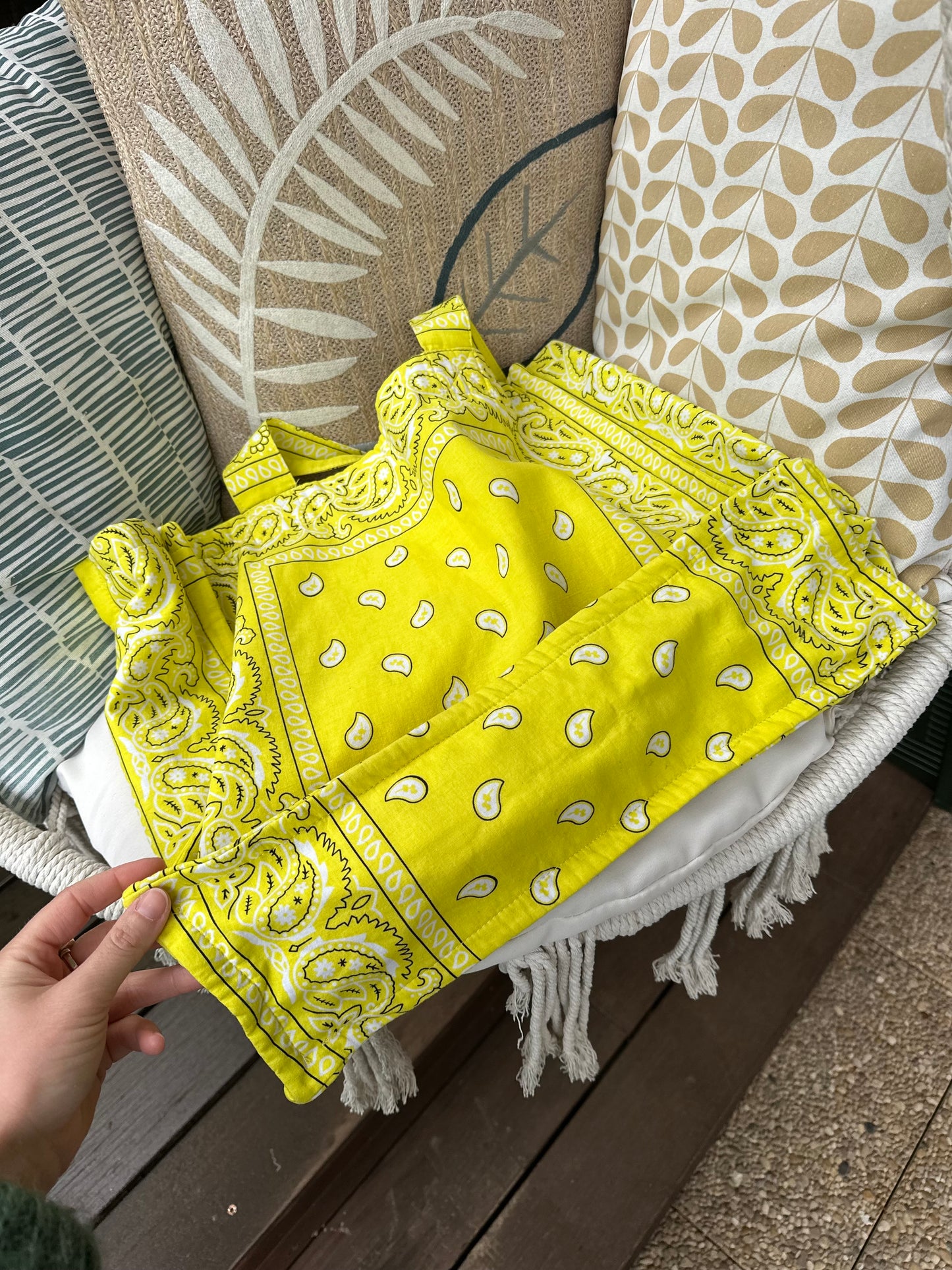 Sac cabas bandana jaune en coton matelassé Made in France
