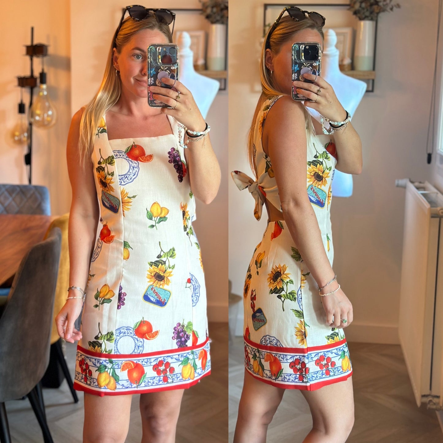 Robe d’été courte à imprimé agrumes – Dos ouvert T.34