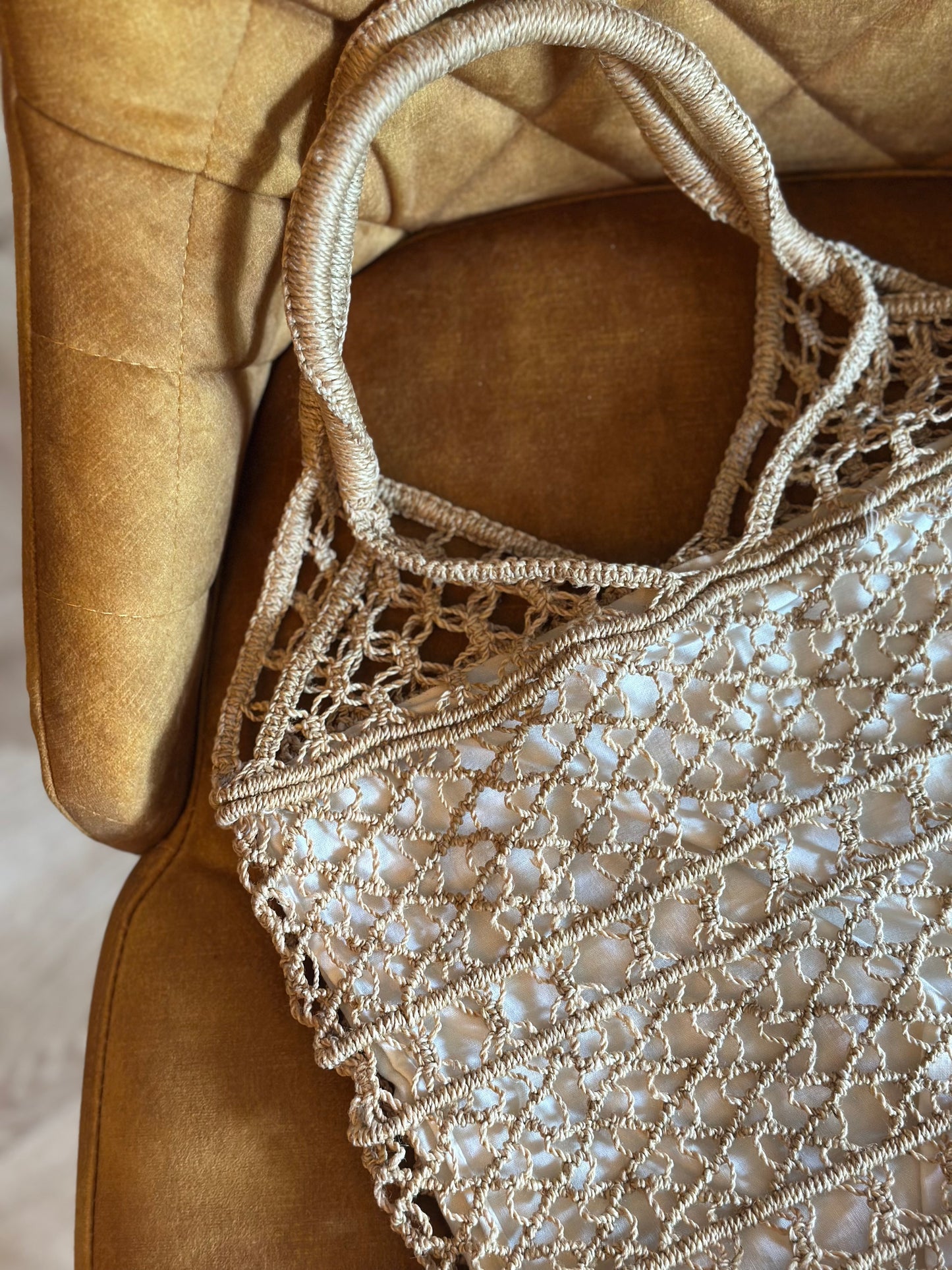 Sac vintage en macramé fait main – Beige