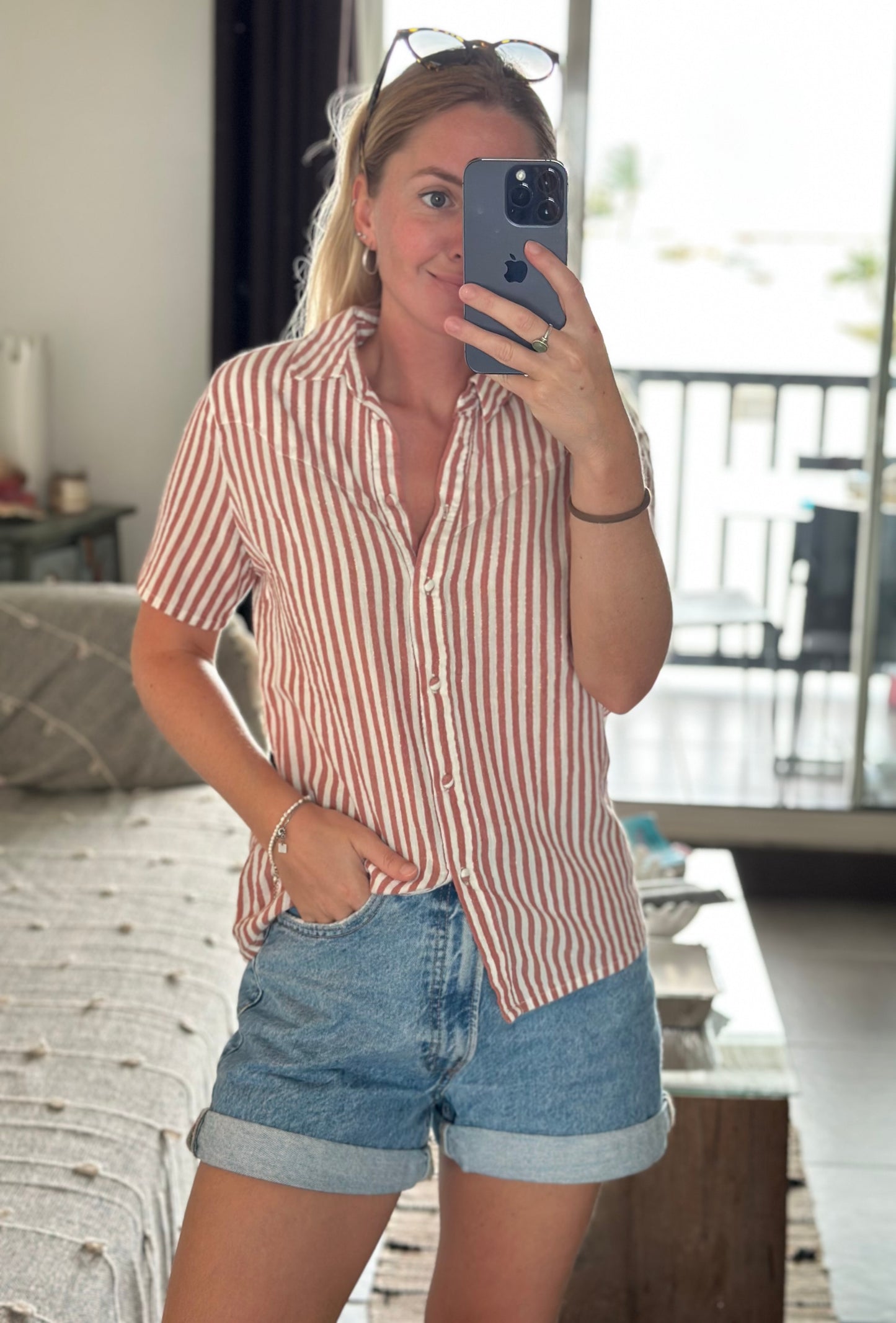 Chemise d’été à rayures rose clair et blanc T.34