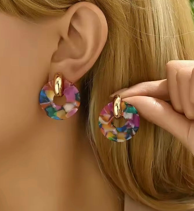 Boucles d’oreilles multicolores rondes – Neuf