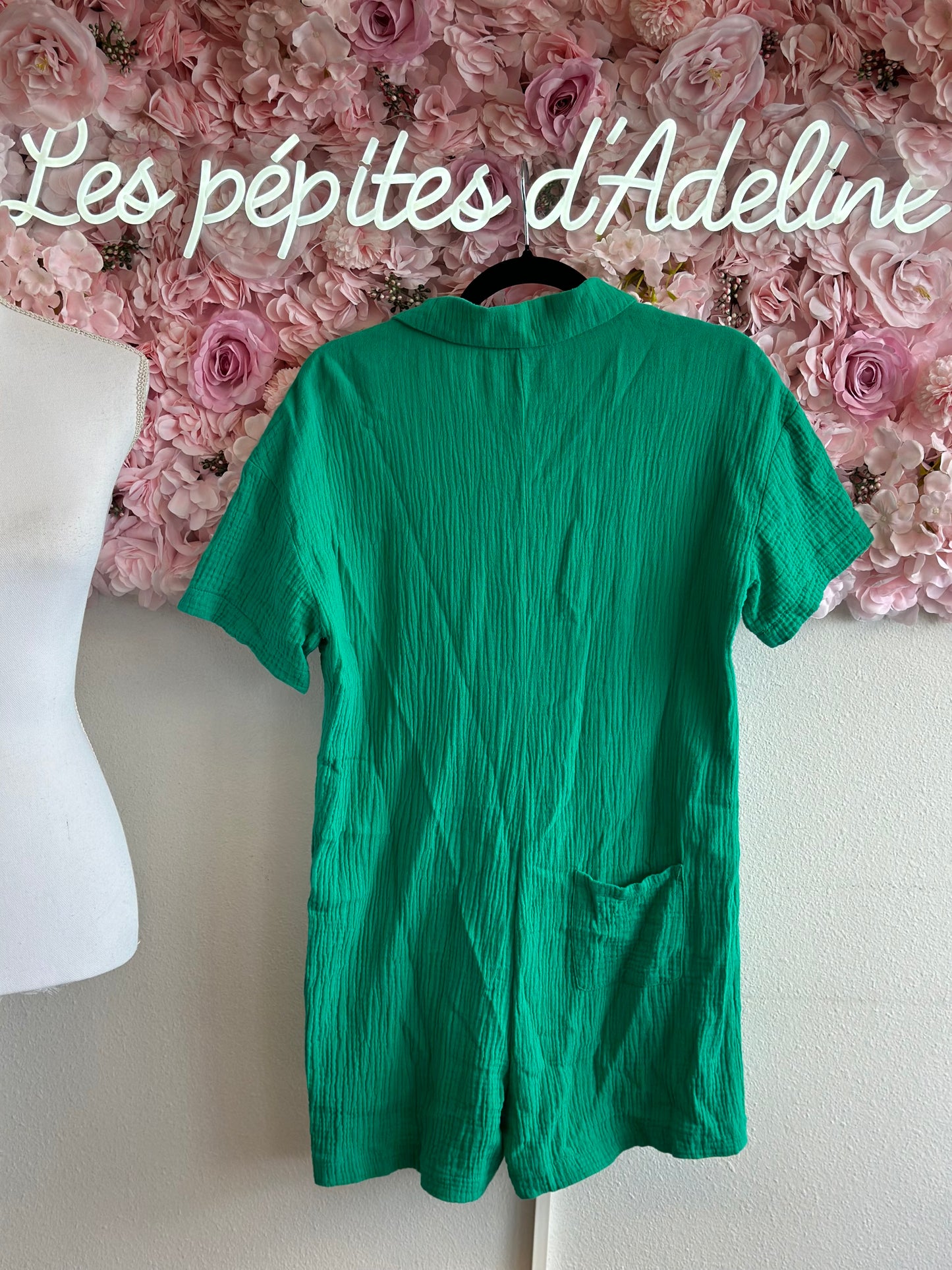 Combishort en gaze de coton vert T.36