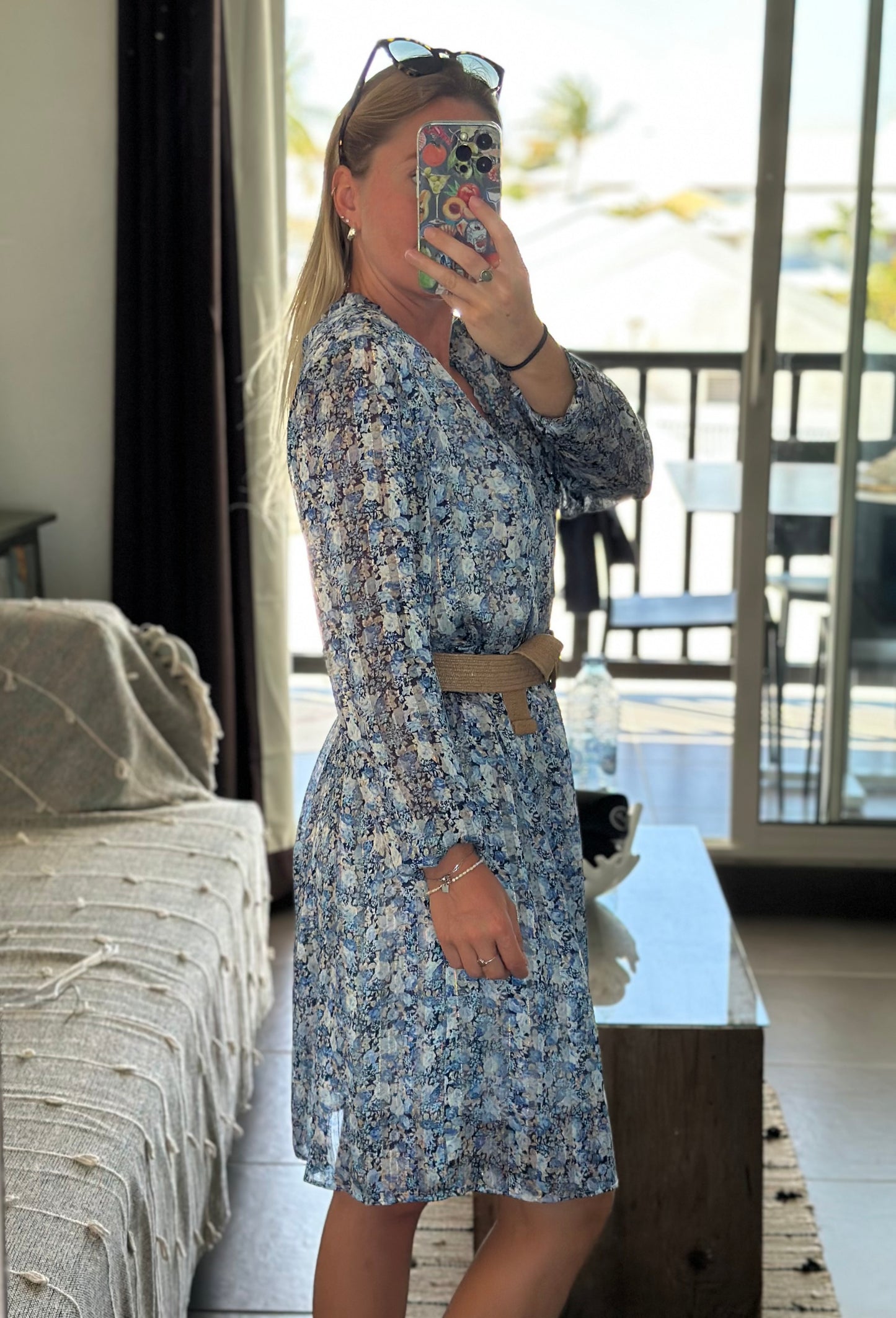 Robe fluide à imprimé fleuri bleu T.36/38