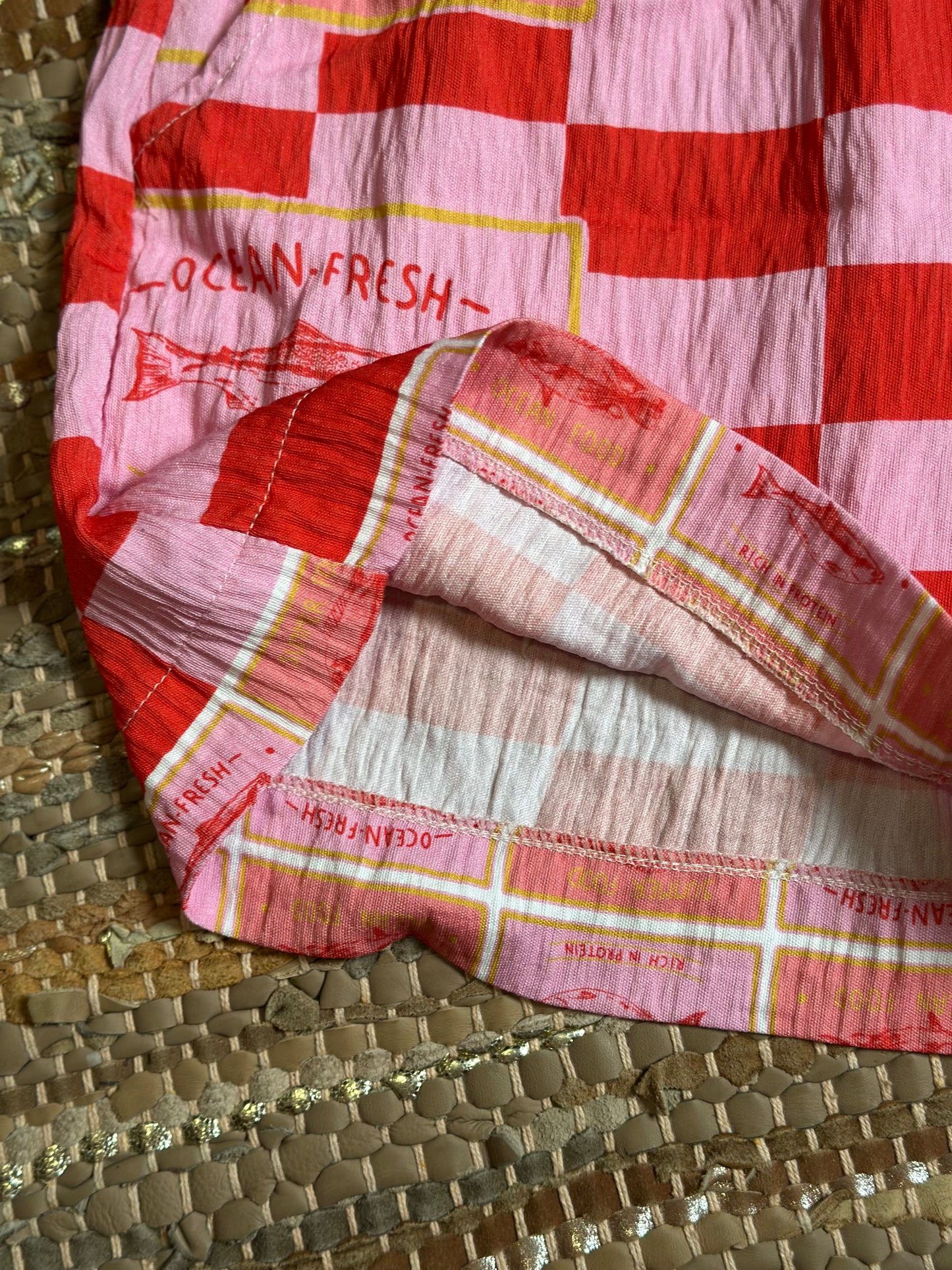Short fluide imprimé carreaux rouge et rose viscose T.U
