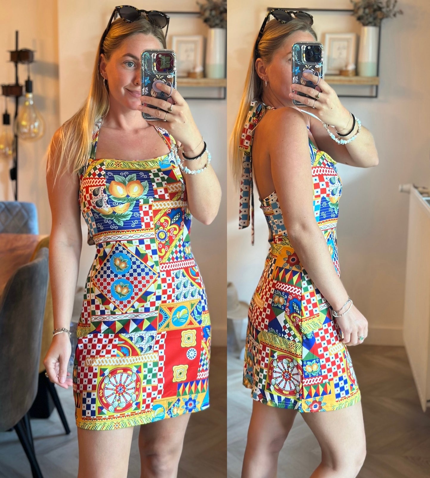 Robe courte dos nu imprimé coloré citron – Style Italie T.36