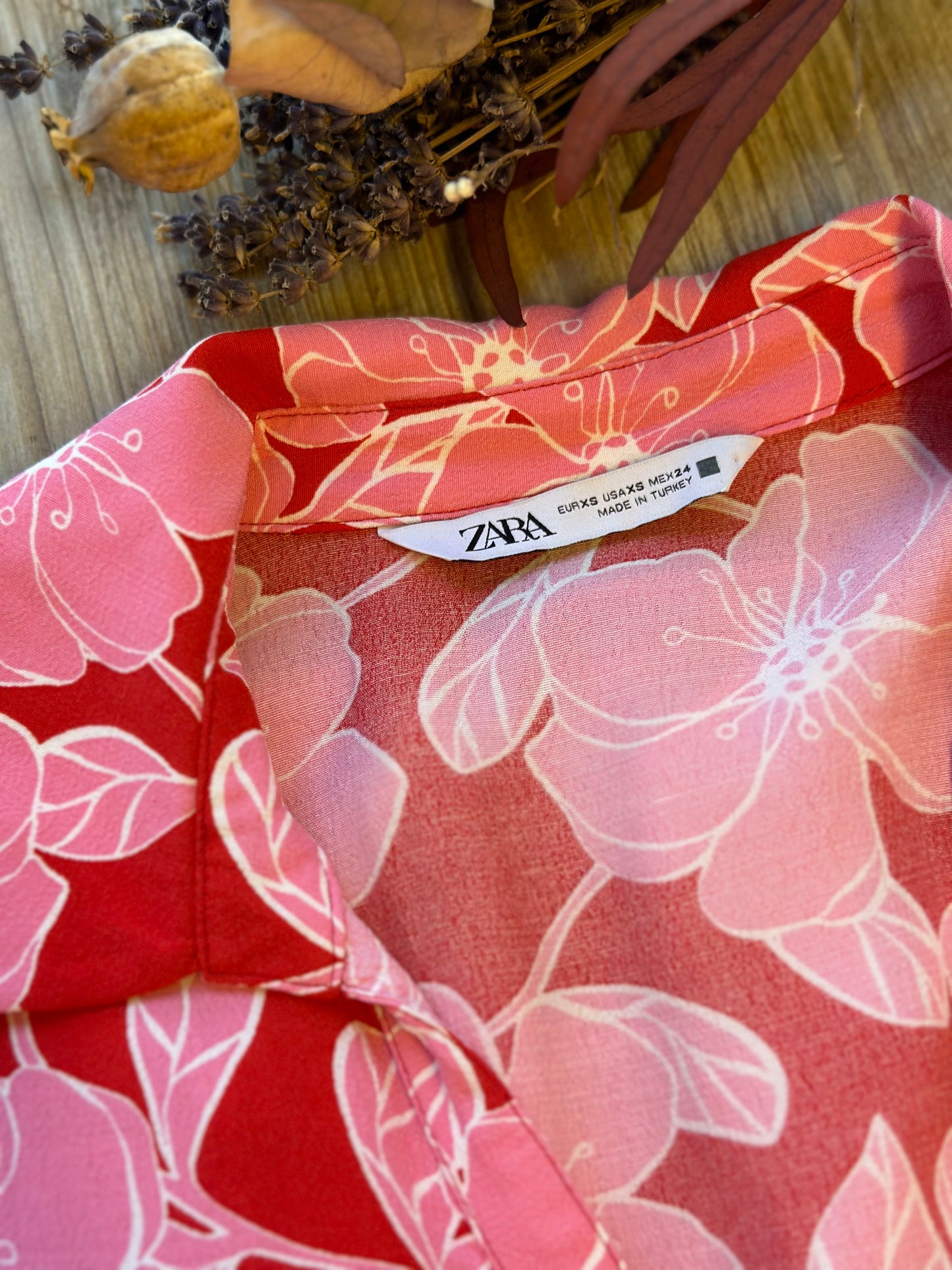 Chemise fluide à imprimé fleuri rose et rouge, coupe oversize, T.34
