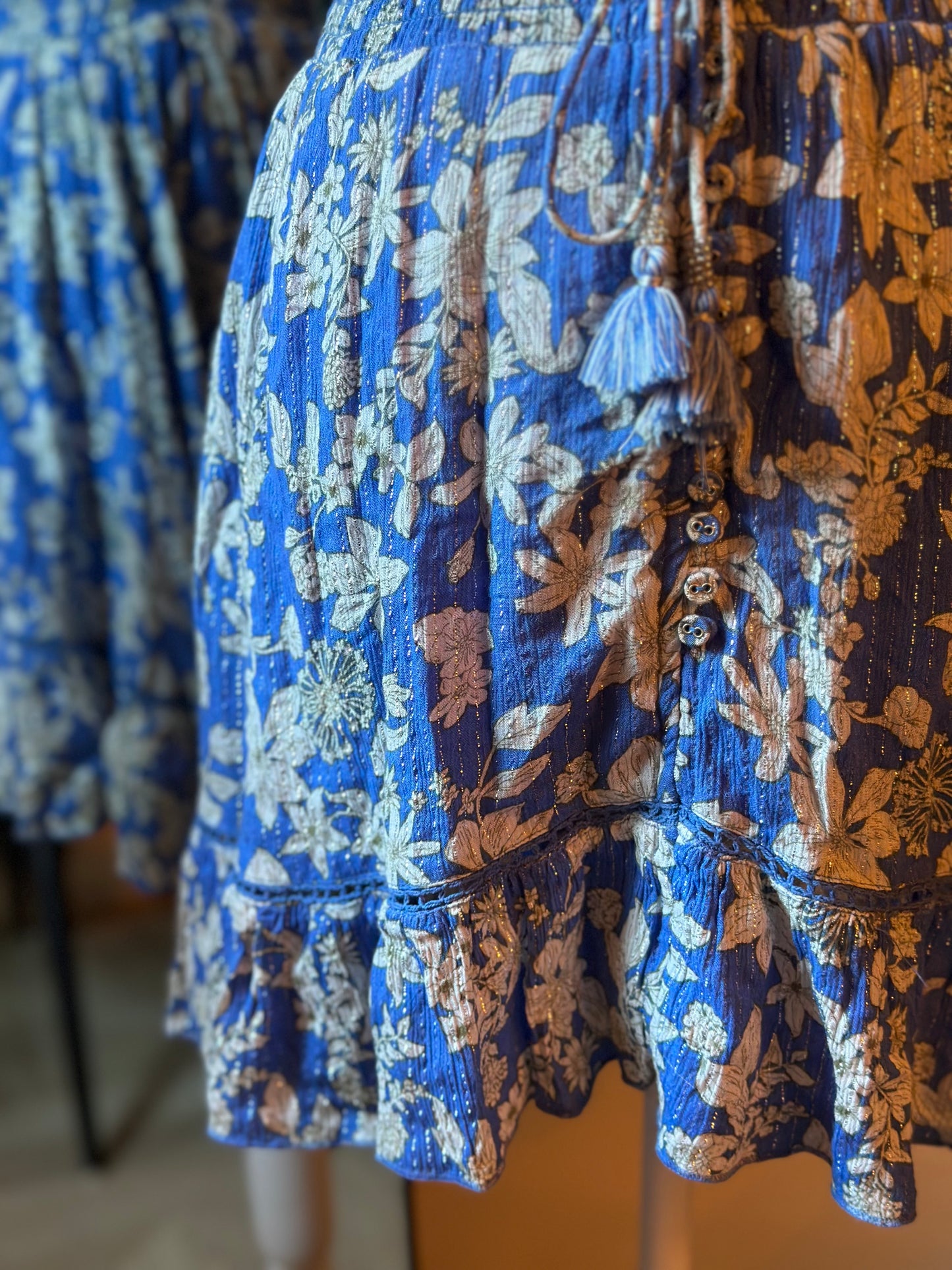 Robe d’été Goa dos ouvert à fleurs bleu blanc T.36