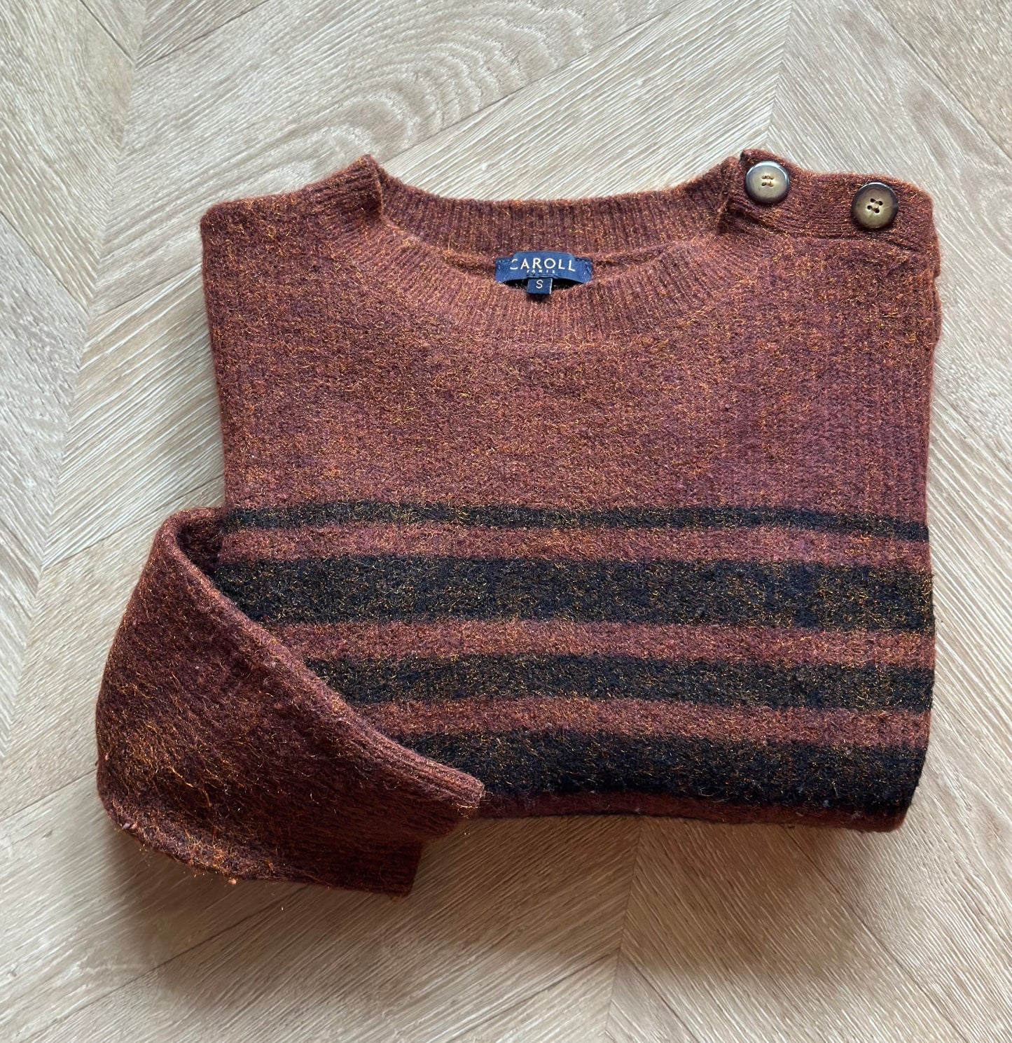 Pull en laine rayé marron T.36