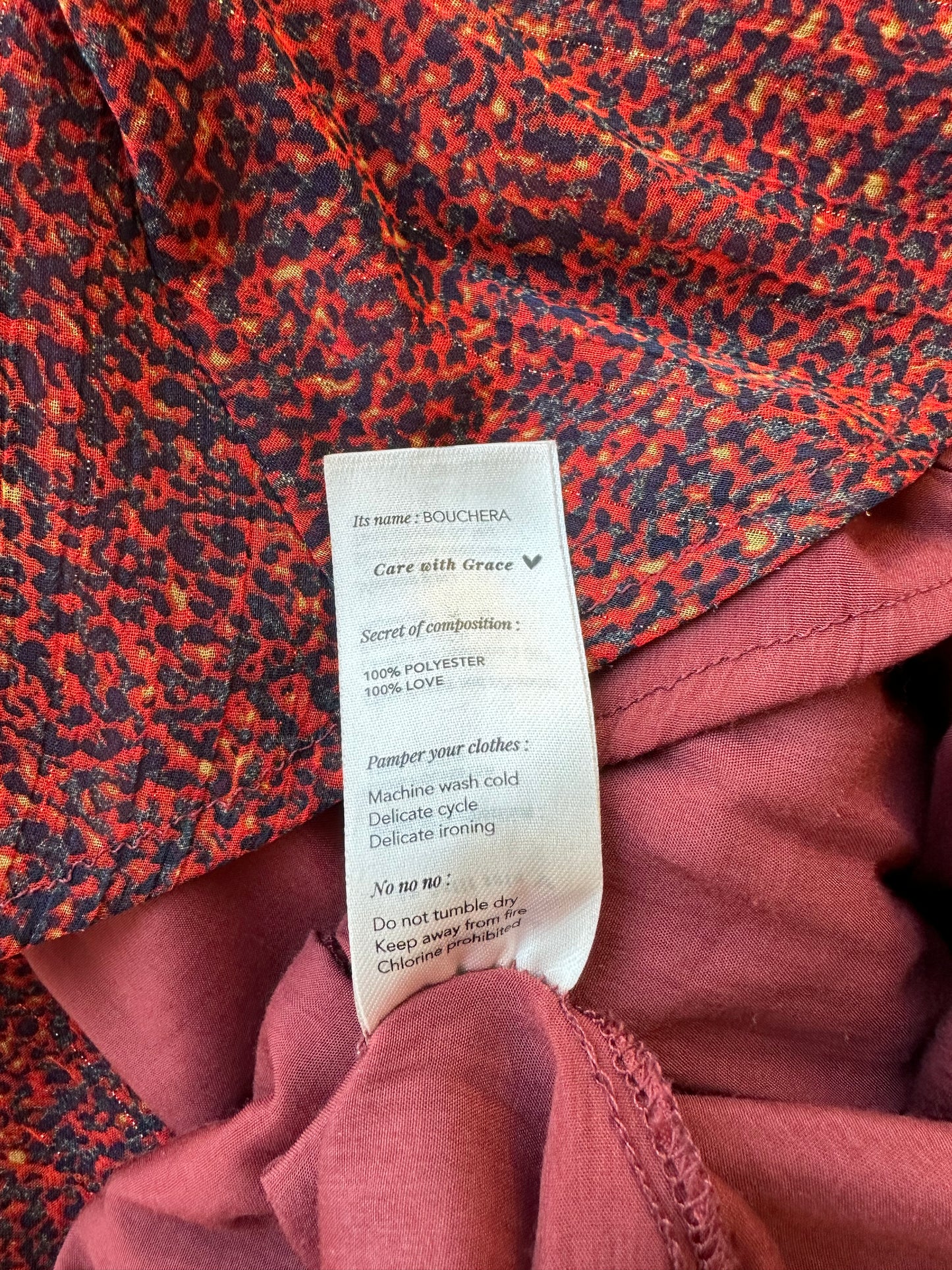 Robe midi modèle “Bouchera” bordeaux à motifs T.38
