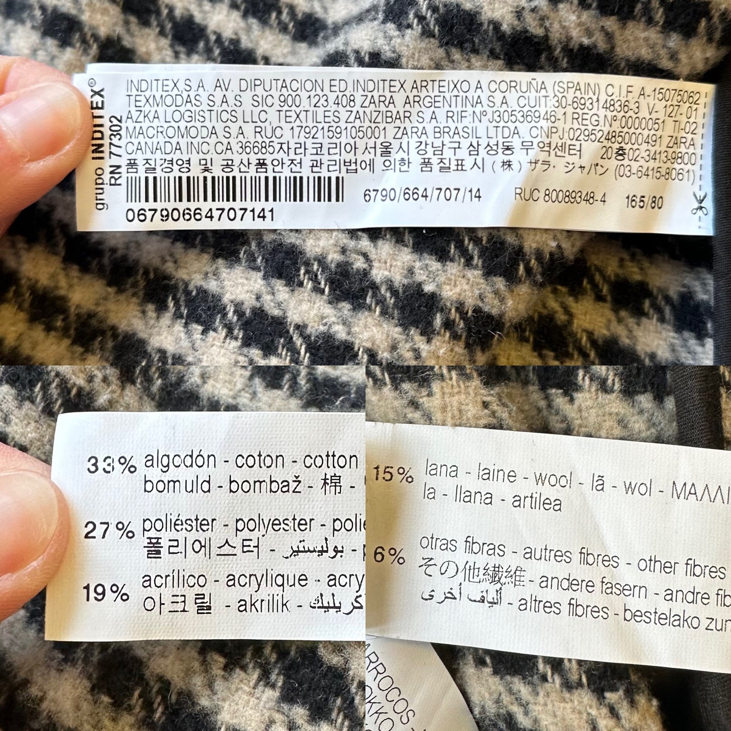 Manteau-veste à carreaux en laine T.34