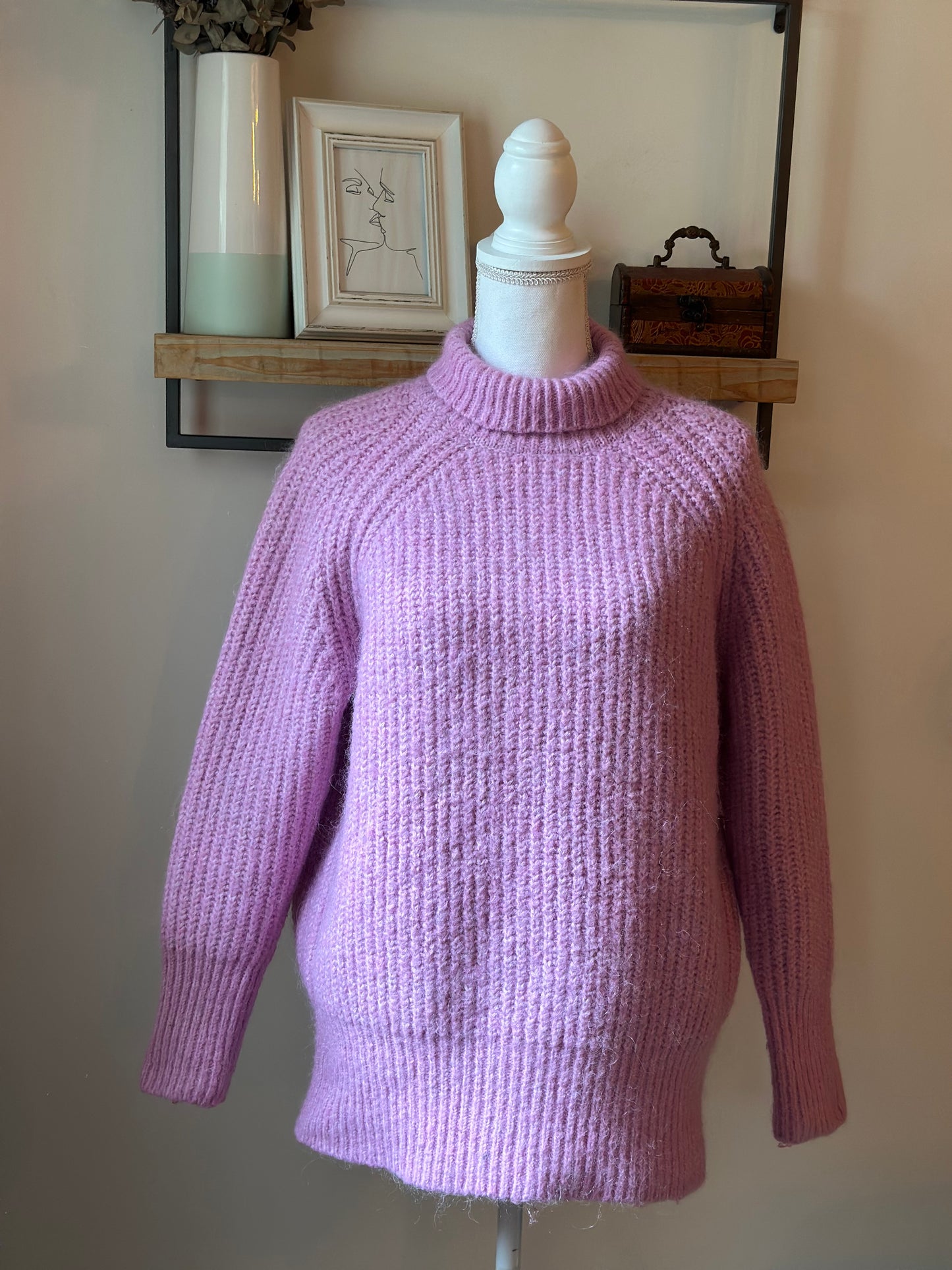 Pull col montant en maille rose avec laine et alpaga T.36