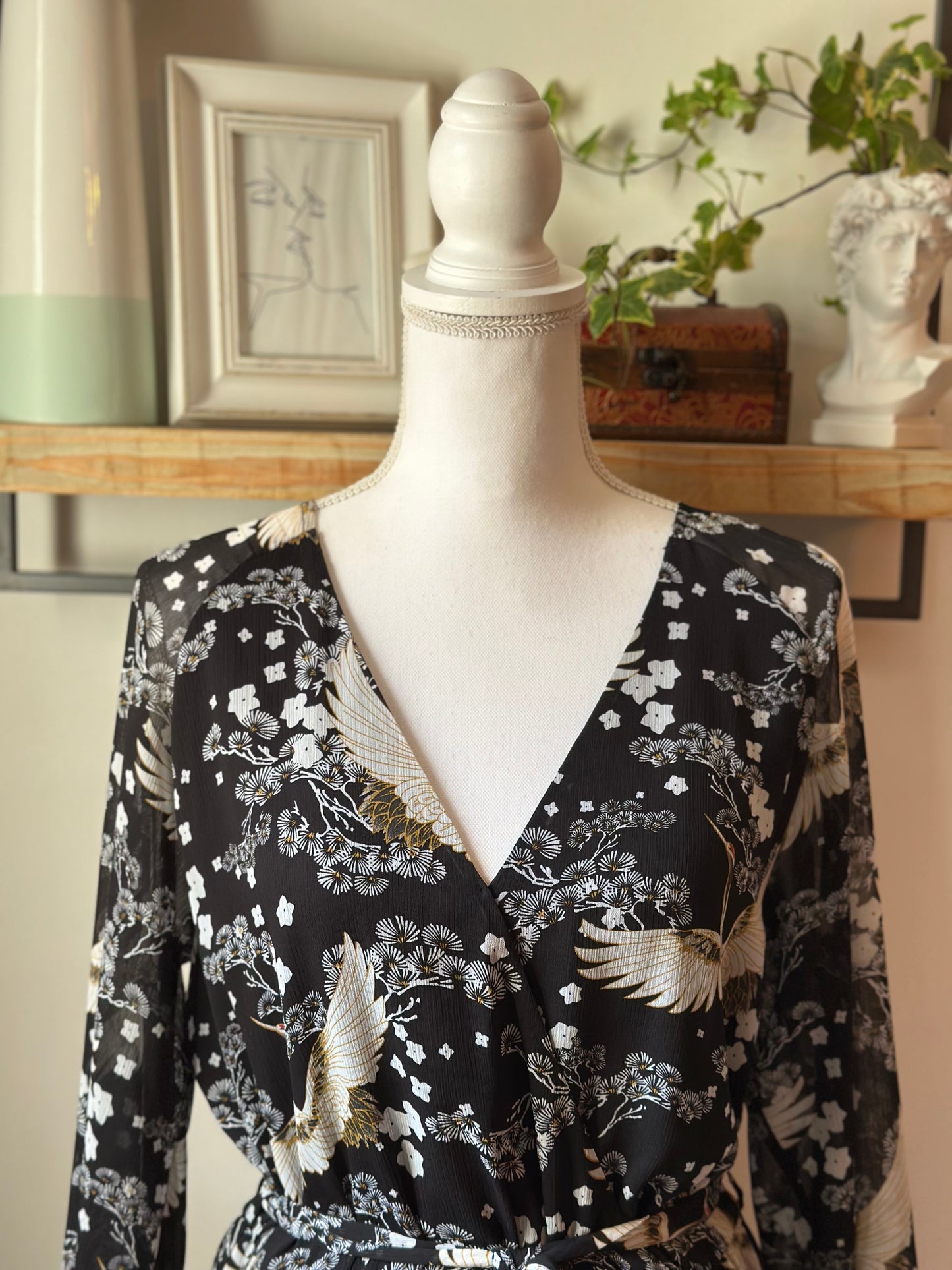 Robe midi imprimé fleuri et oiseaux T.42