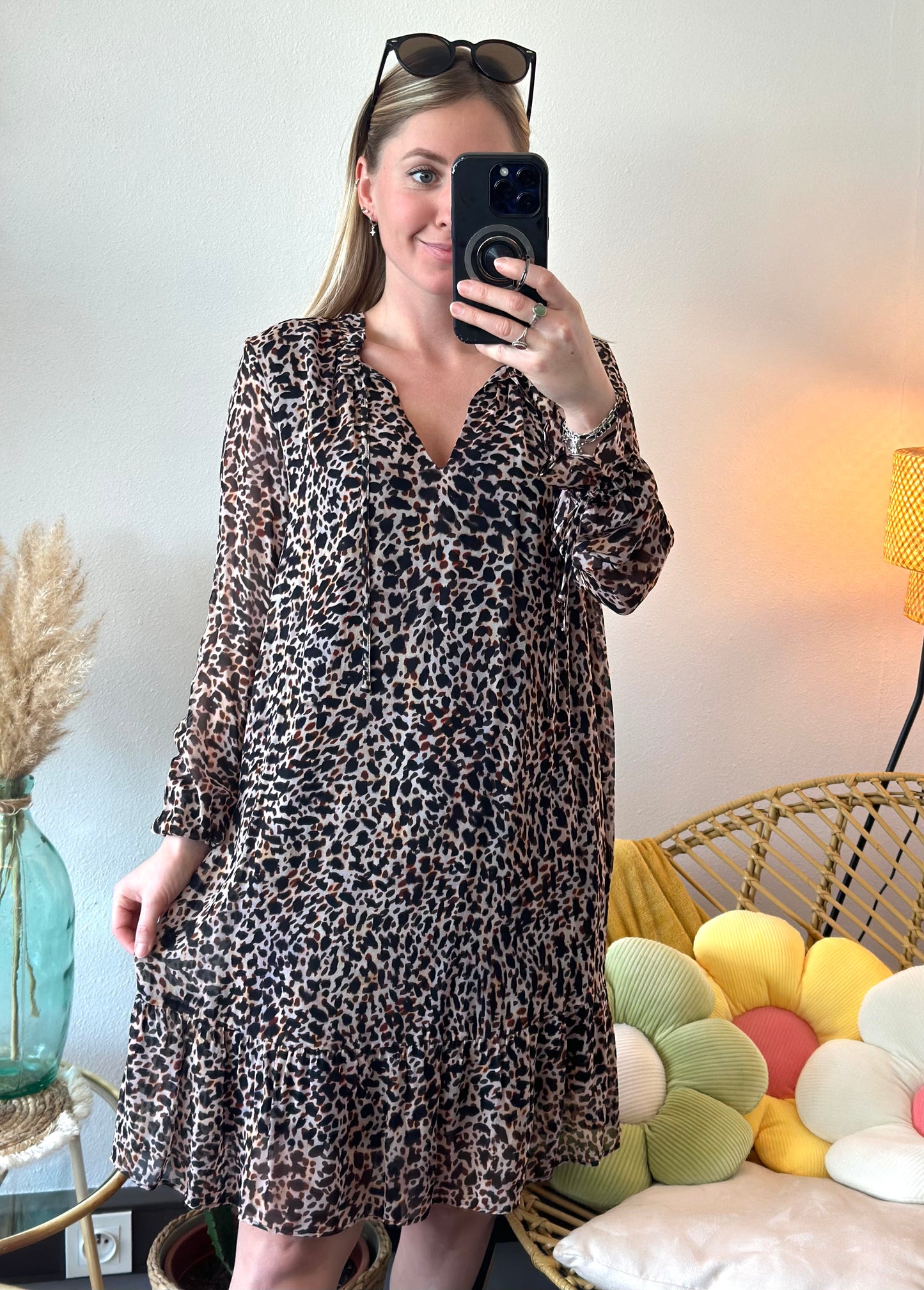 Robe fluide imprimée façon léopard T.34/36