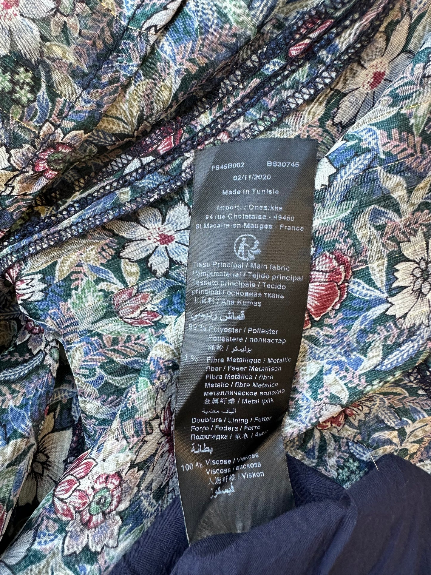 Robe longue en voile imprimé fleuri et lurex, T.38