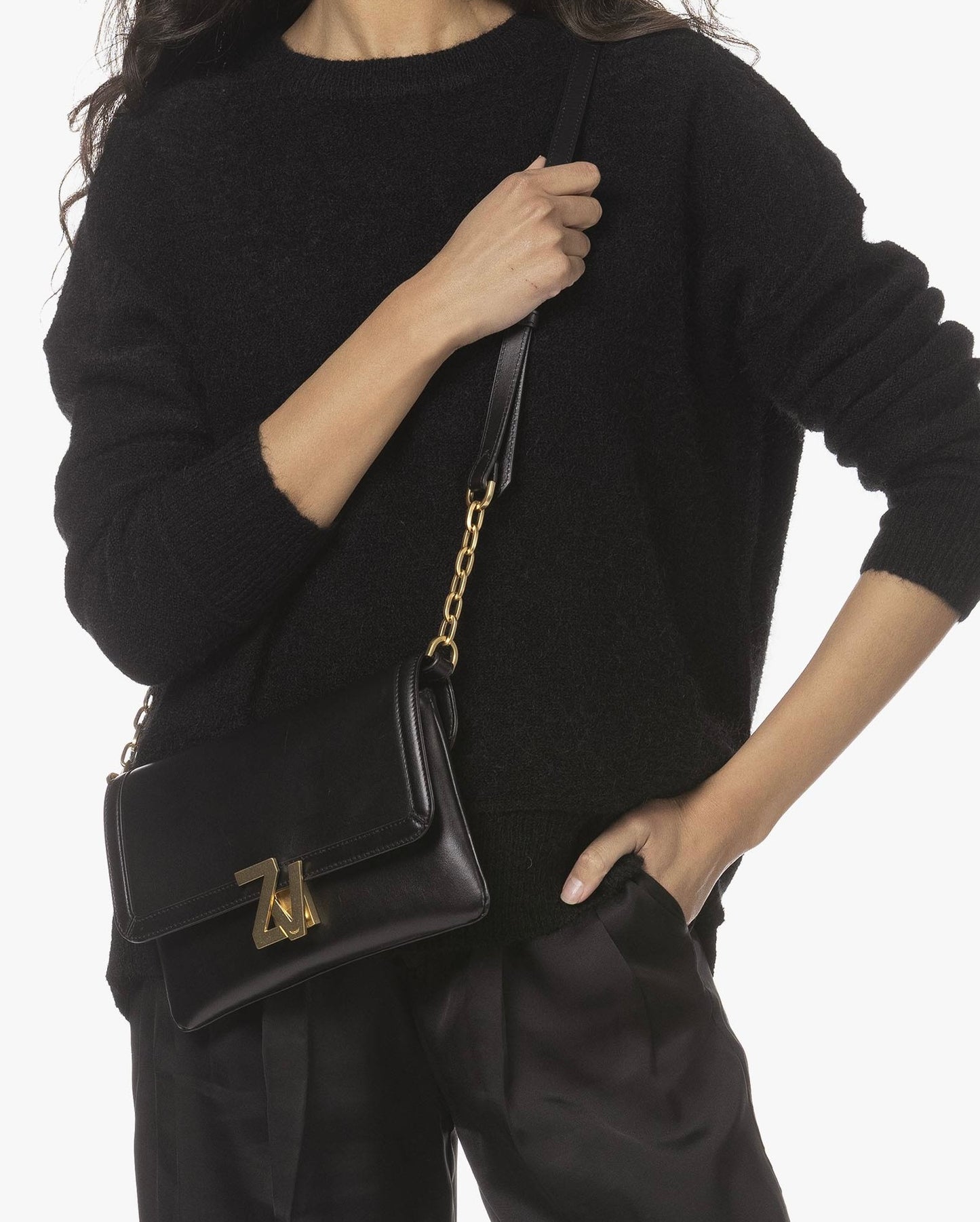 Sac à rabat cuir noir ZV Initiale