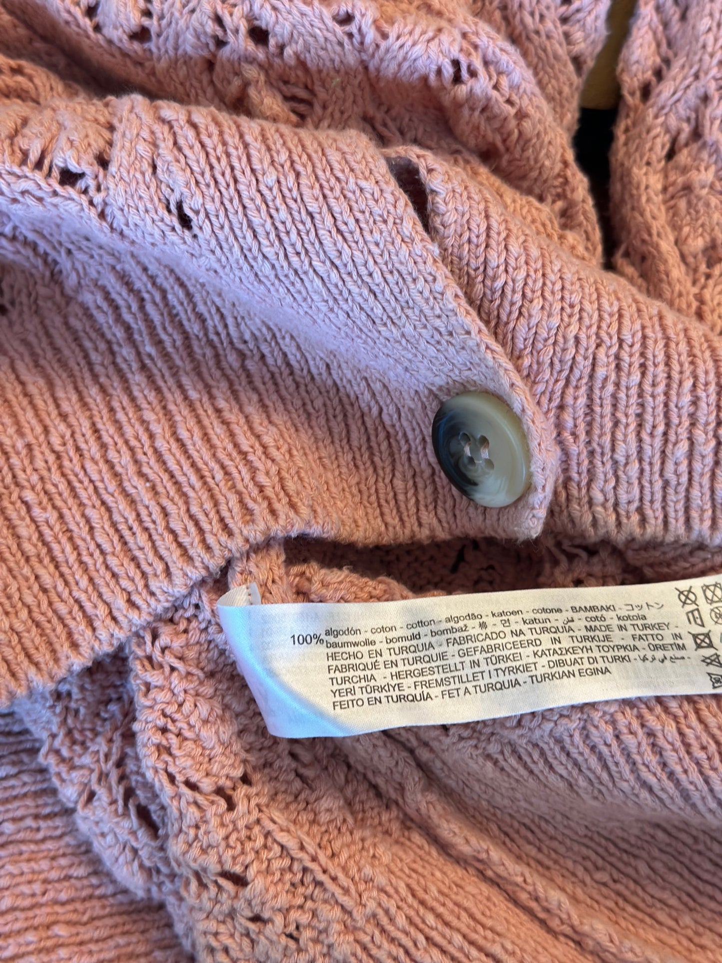 Gilet ajouré rose poudré en coton T.36 (coupe oversize)