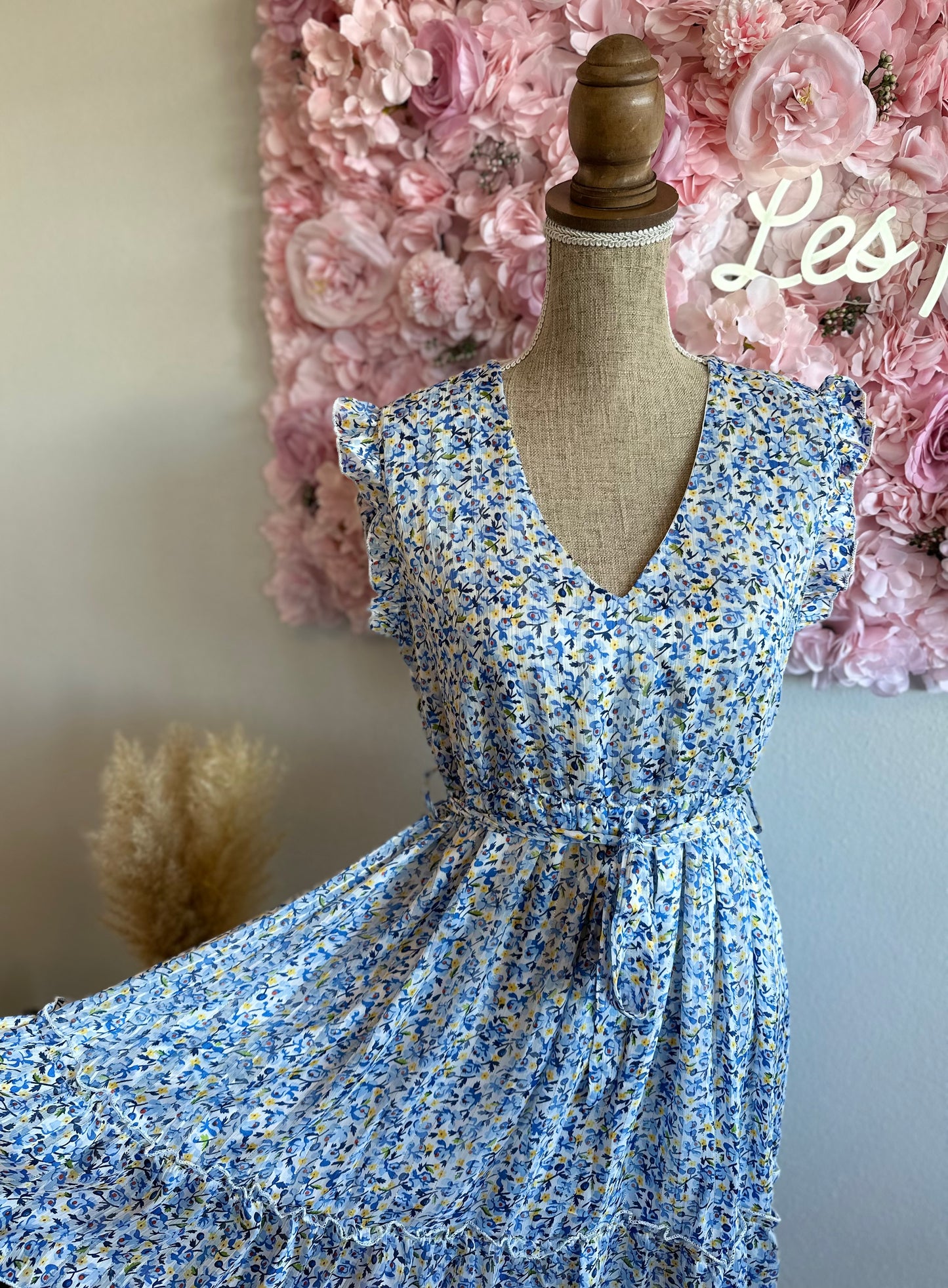 Robe midi motifs floraux bleus T.36/38