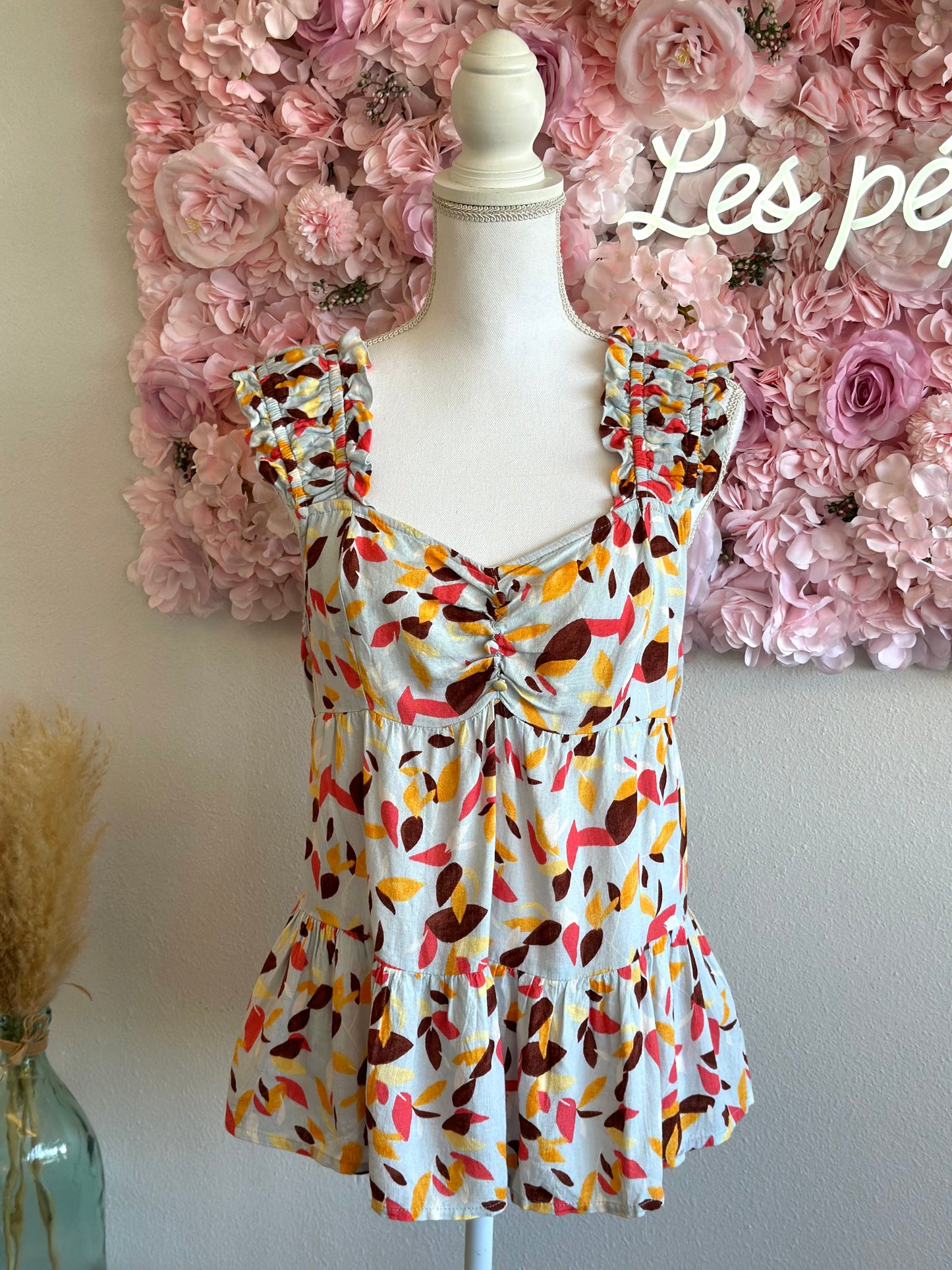 Top d'été évasé en lin à motifs colorés, T.38