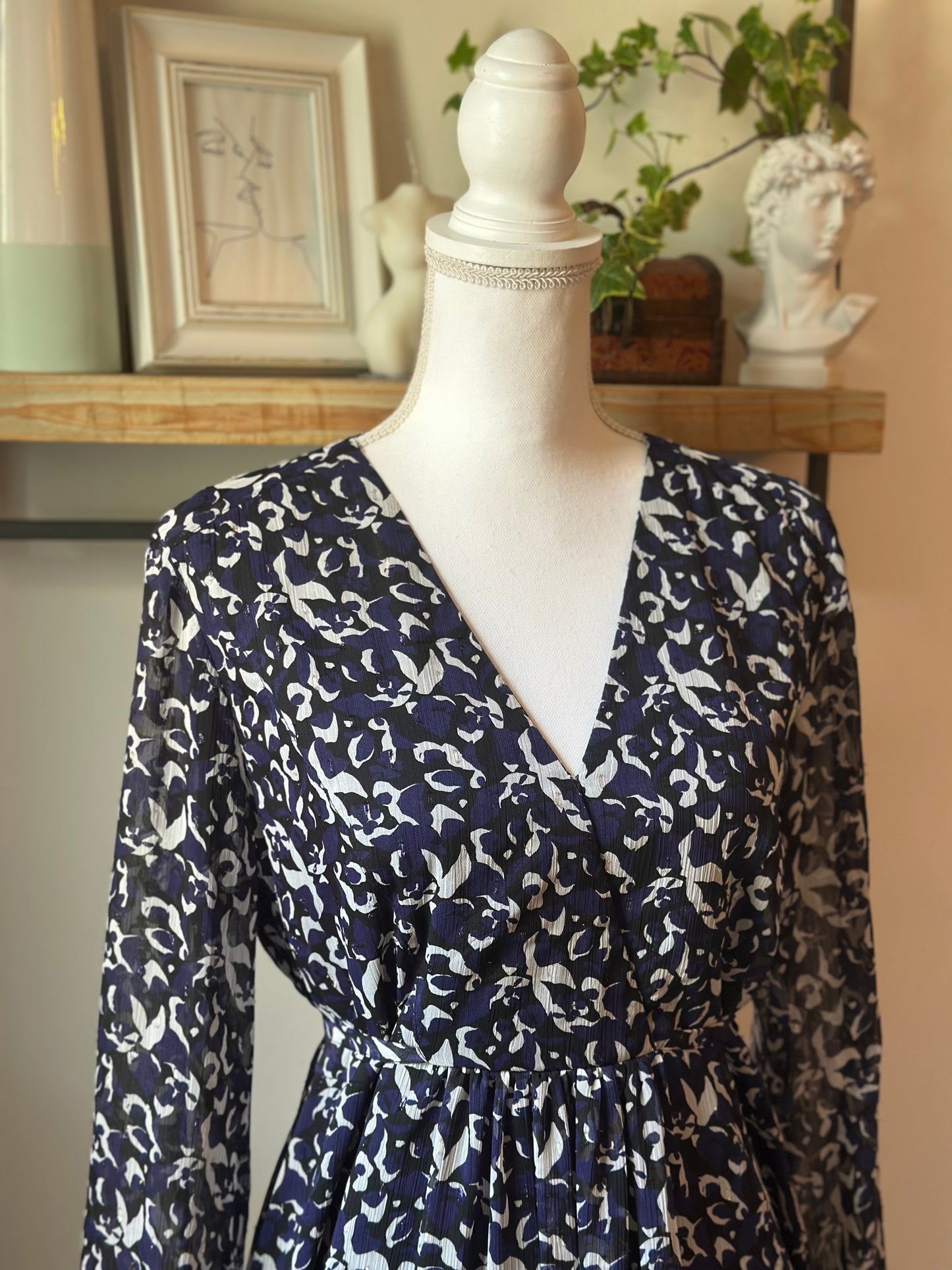 Robe à motifs floraux bleu/blanc T.42/44