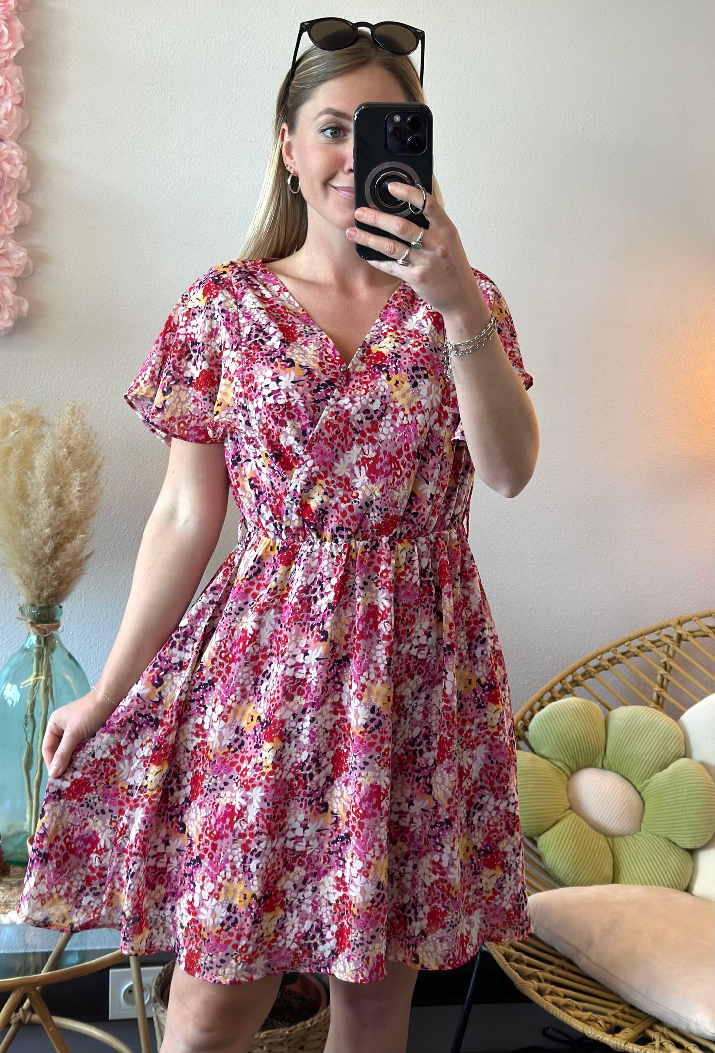 Robe midi rose lilas motifs fleuris T.36
