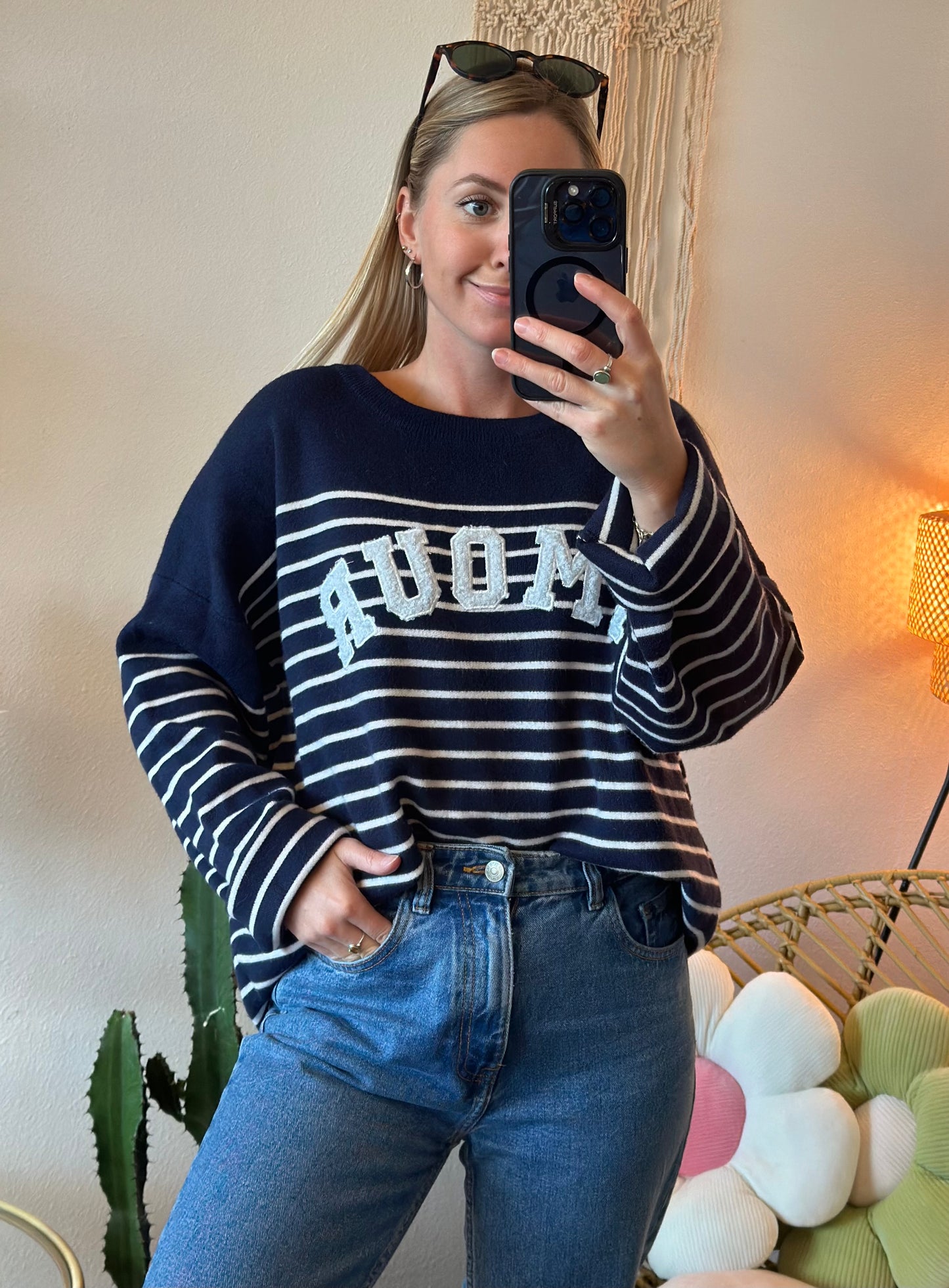 Pull marinière à imprimé "Amour", T.U
