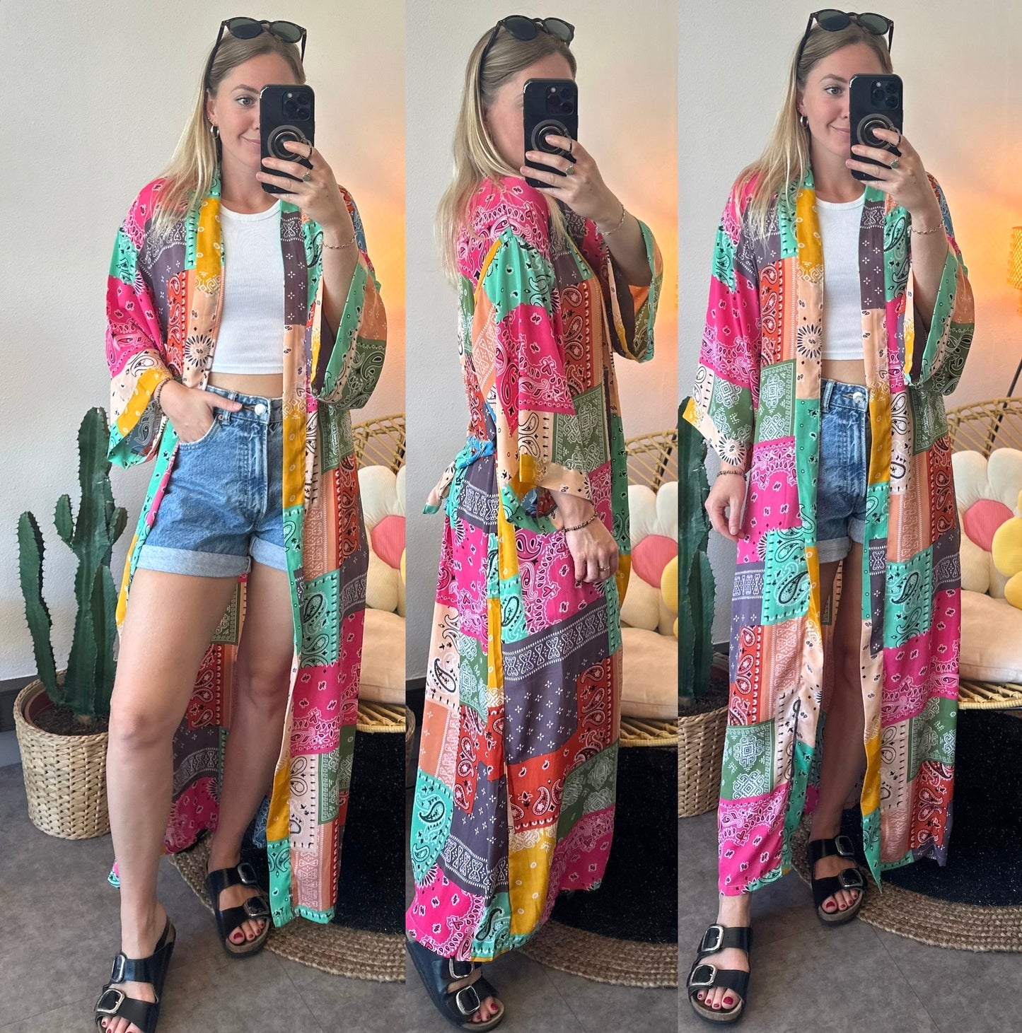 Kimono long à motifs bandana colorés T.U