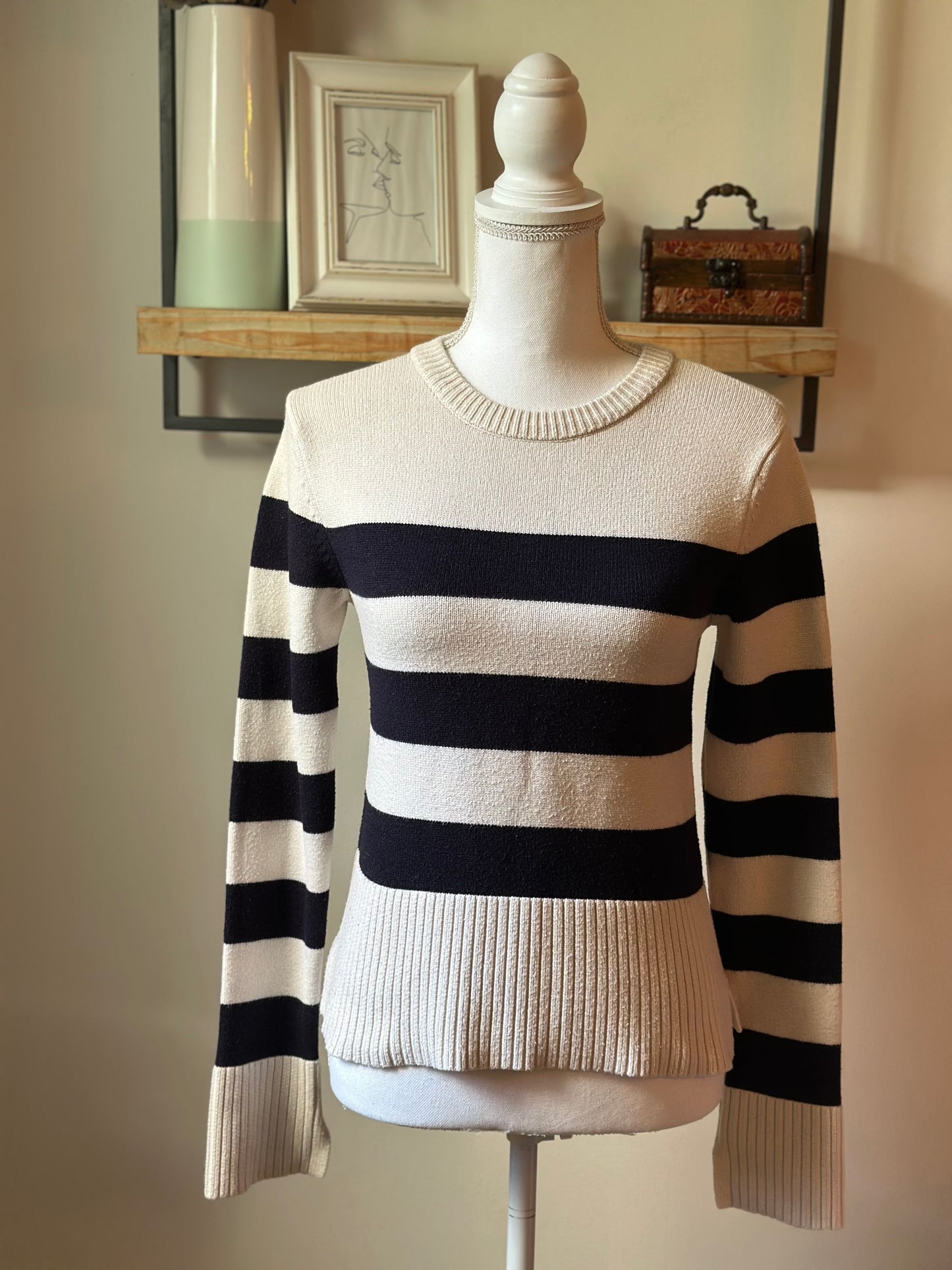 Pull marinière à rayures noir et écru T.34