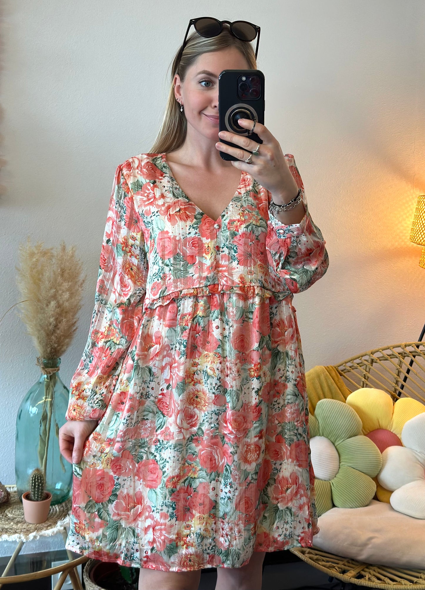 Robe fluide à motifs fleuris et lurex T.36 neuve