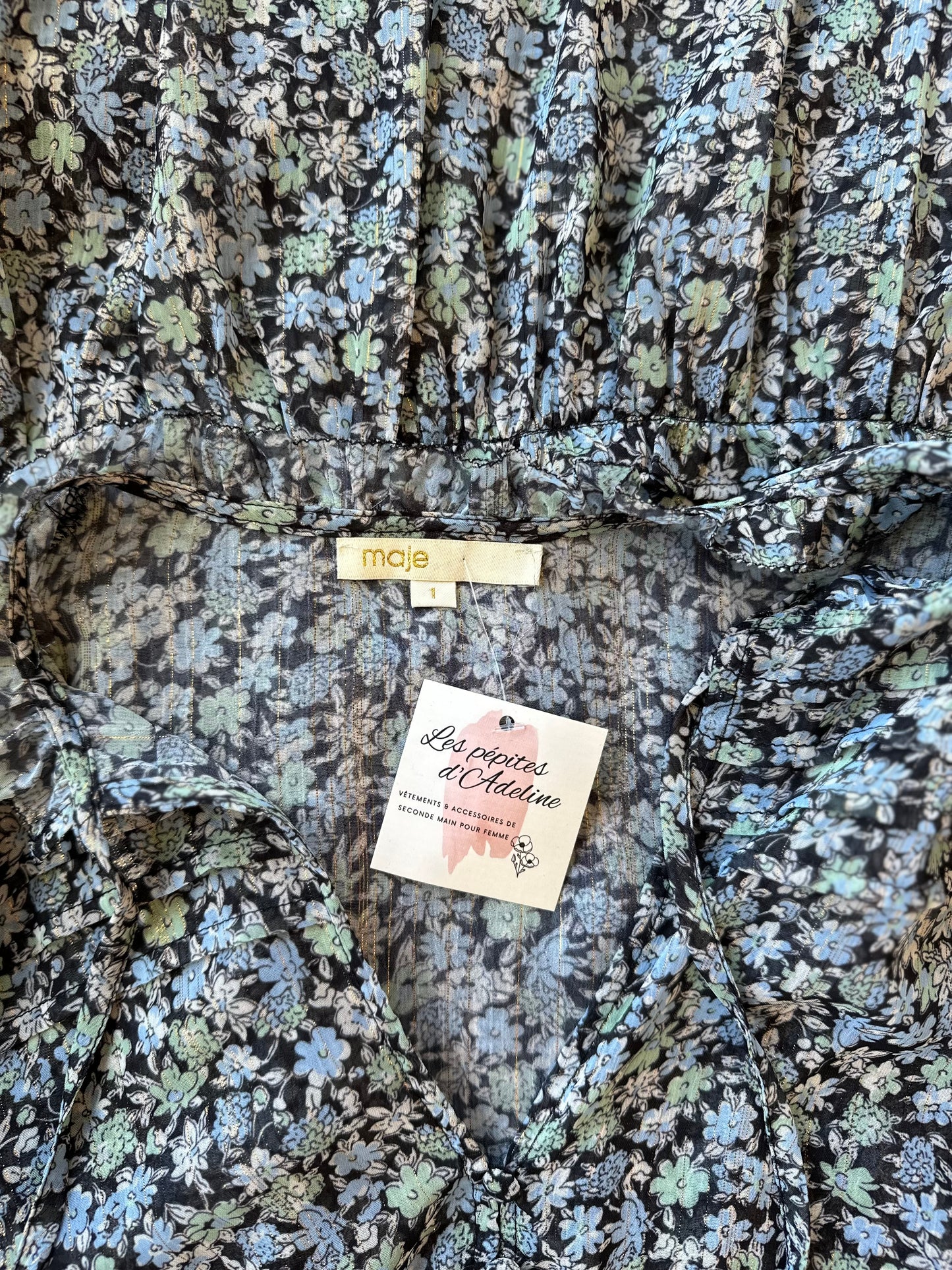 Robe longue bleu à motifs fleuris, modèle Renaza, T.36