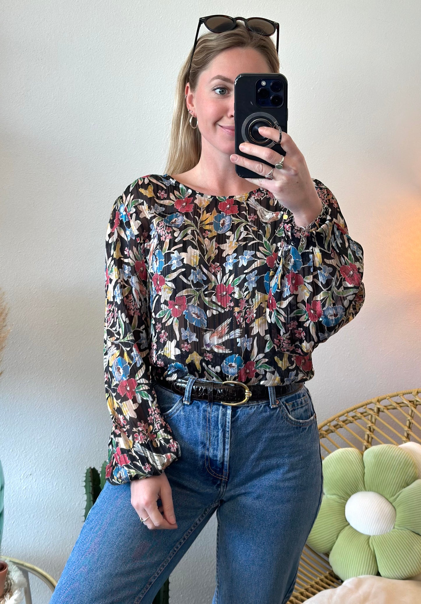Belle blouse fluide à imprimé fleuri coloré T.44