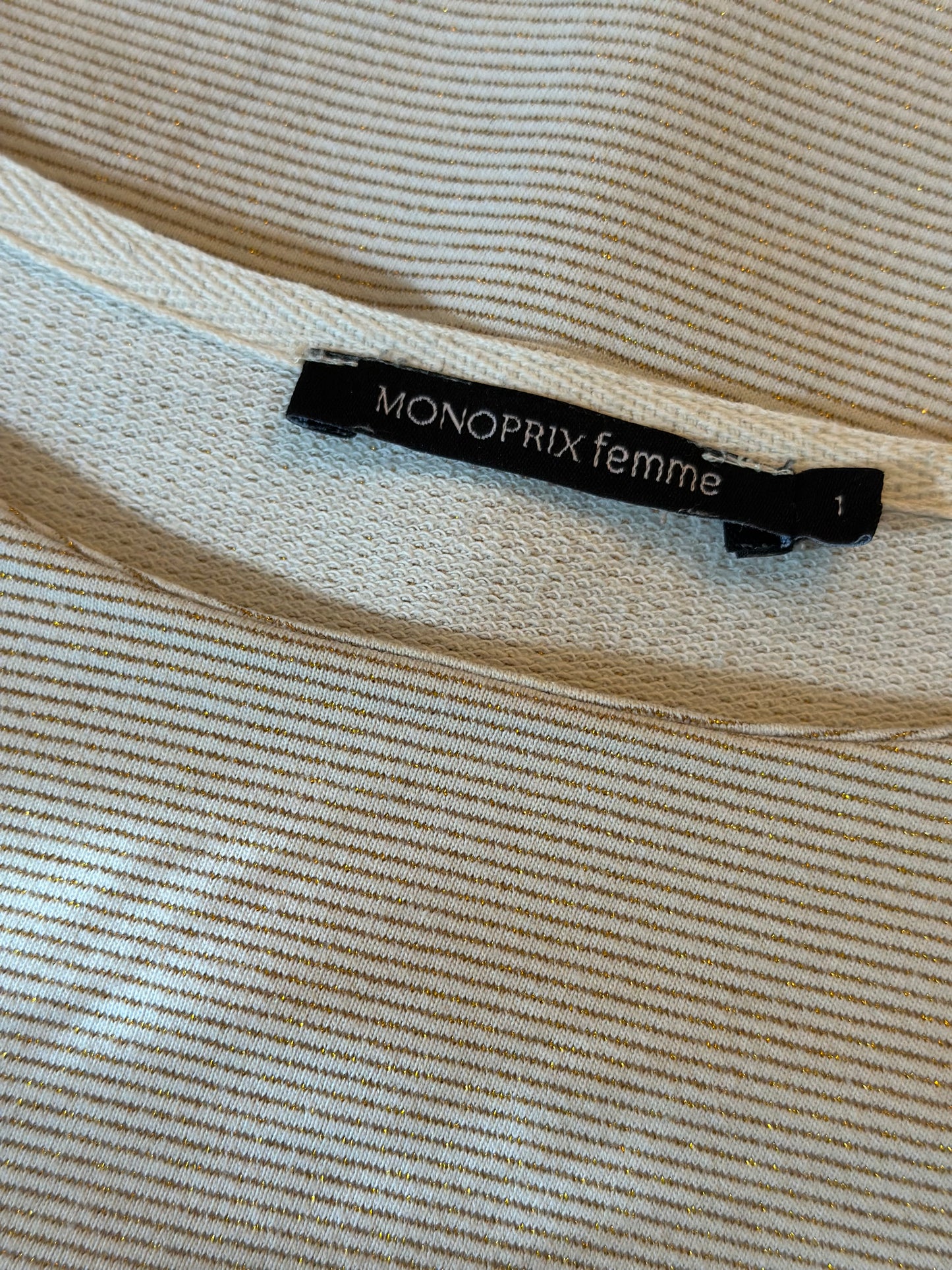 Pull fin blanc crème à rayures lurex doré T.36