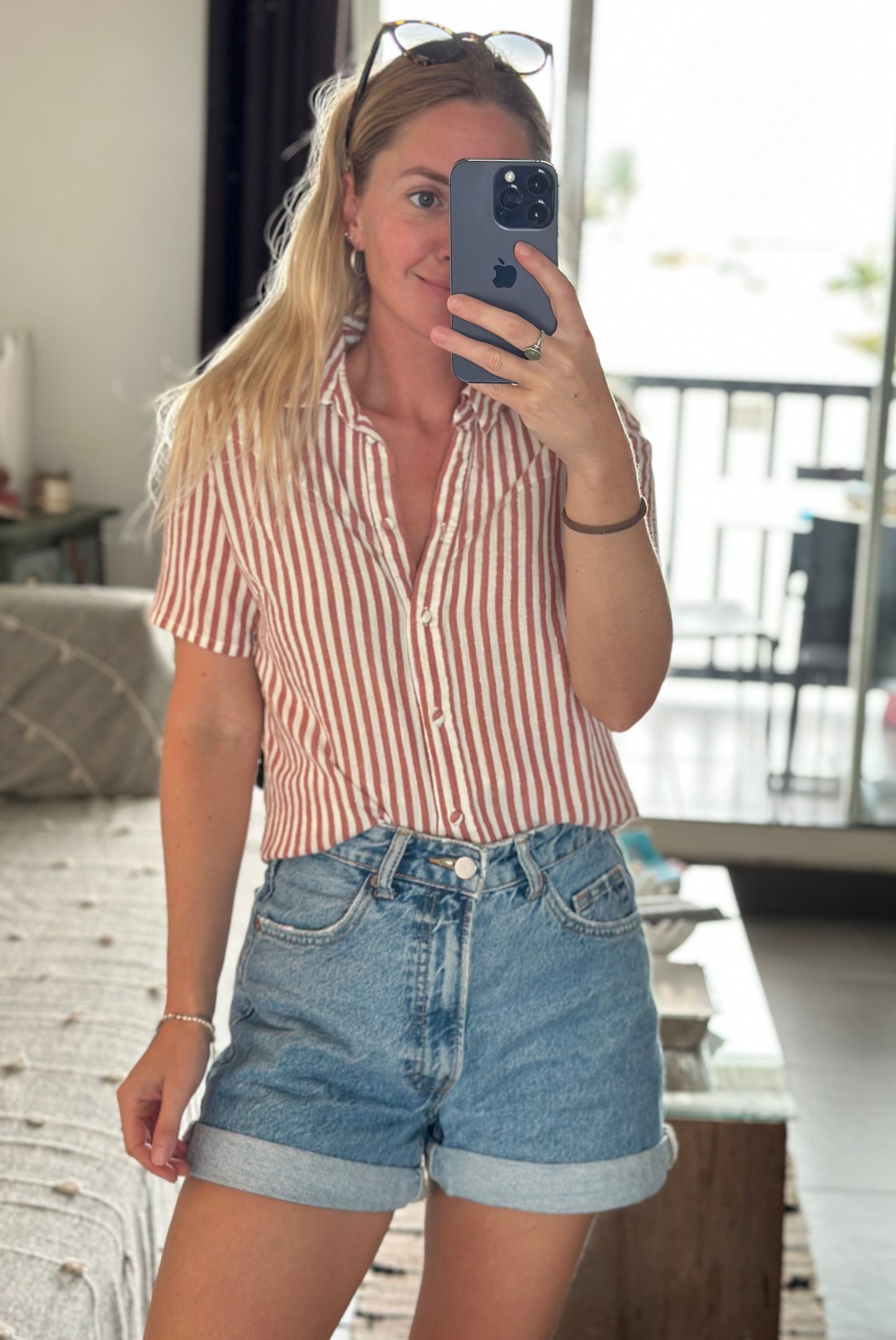 Chemise d’été à rayures rose clair et blanc T.34