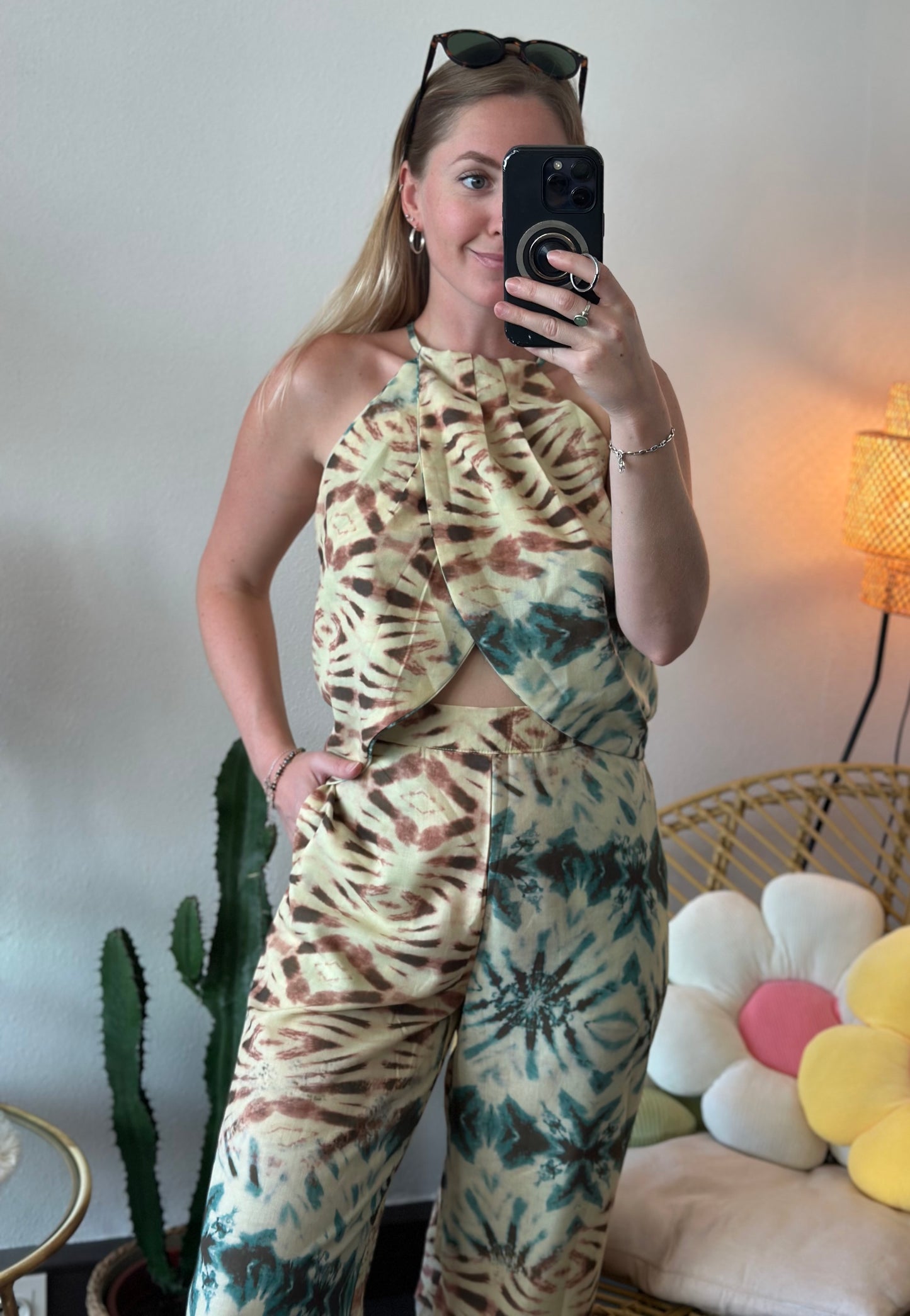 Ensemble d’été pantalon + top à motifs tie and dye, neuf T.36