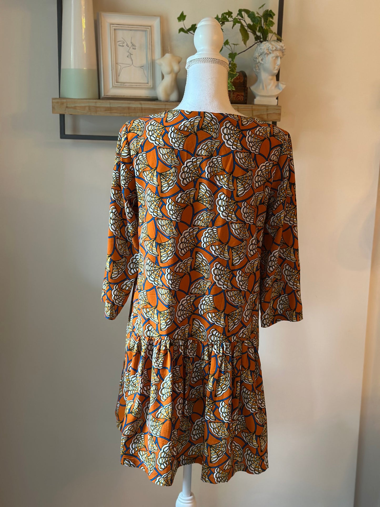 Robe fluide imprimé graphique orange T.36