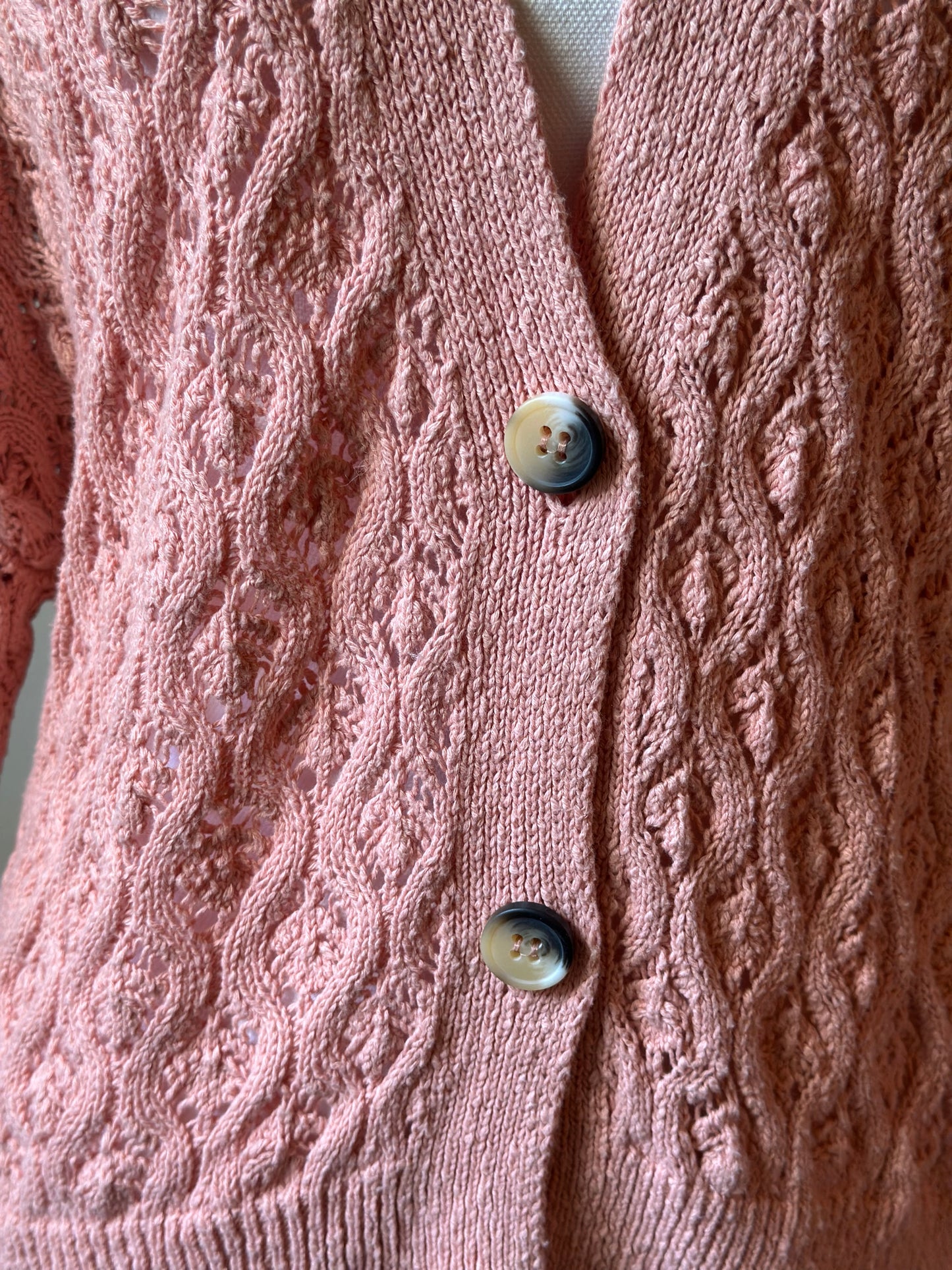 Gilet ajouré rose poudré en coton T.36 (coupe oversize)