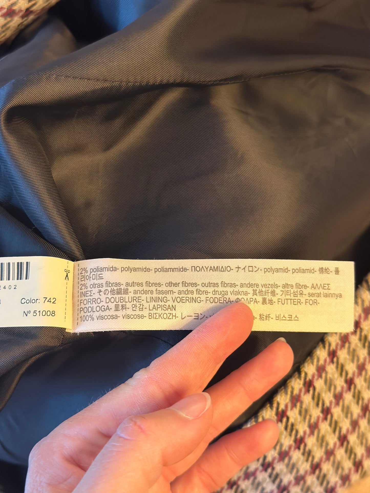 Veste blazer à carreaux pied-de-poule T.38