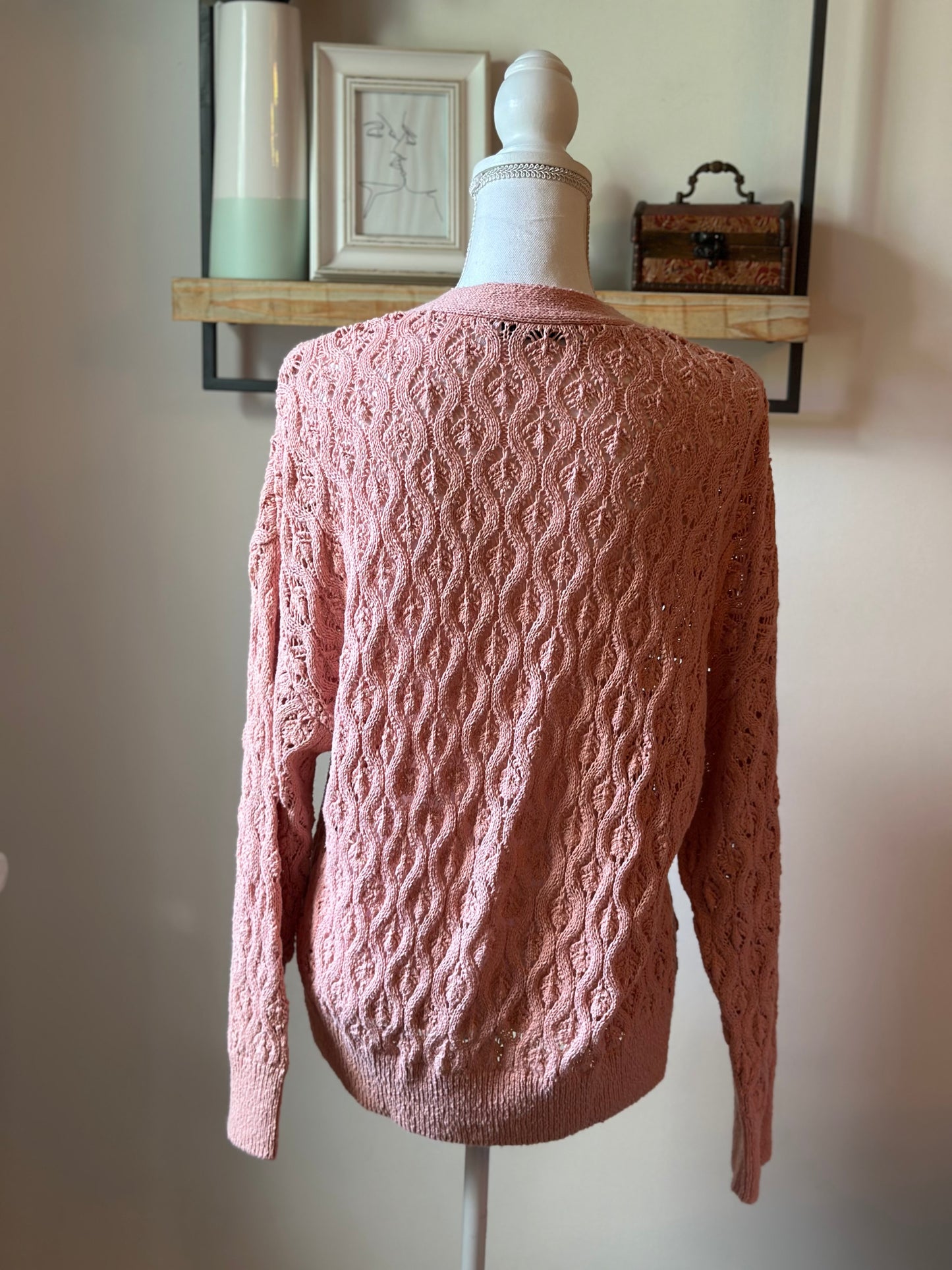 Gilet ajouré rose poudré en coton T.36 (coupe oversize)