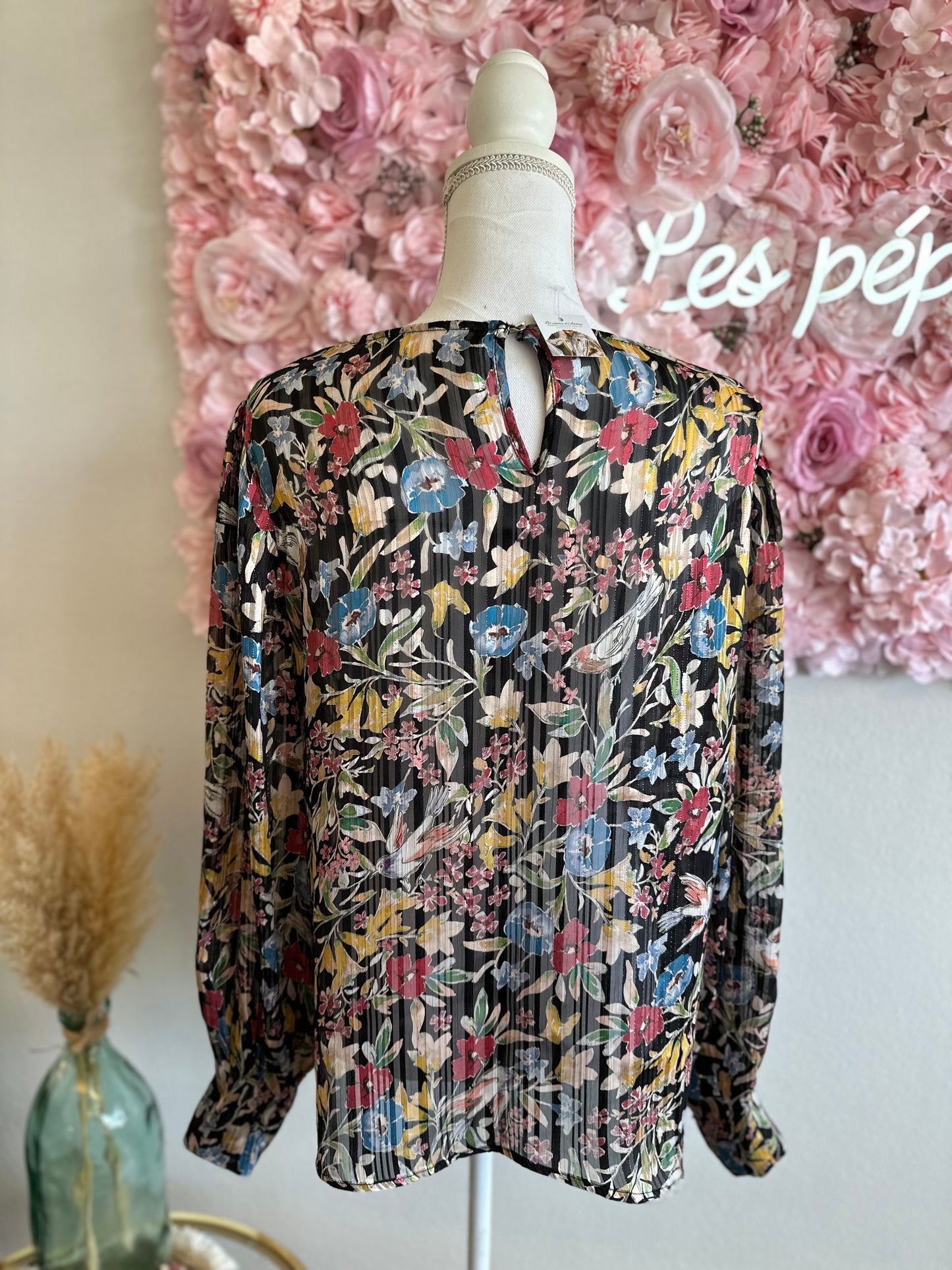Belle blouse fluide à imprimé fleuri coloré T.44