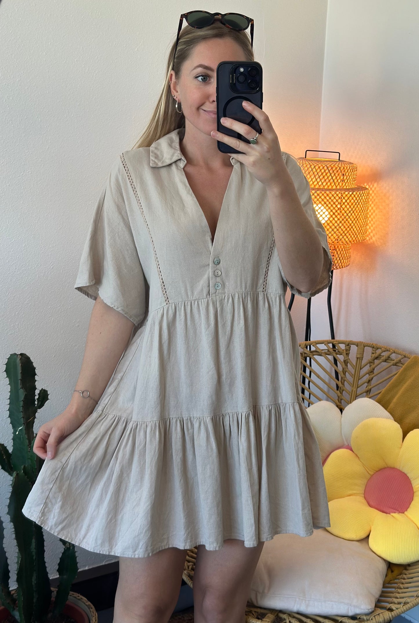 Robe babydoll beige en laine T.34 neuve