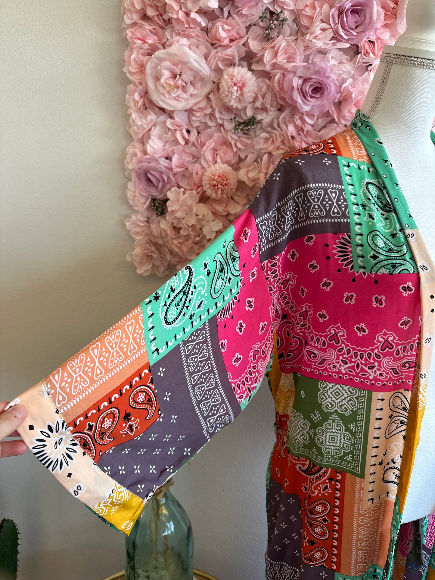 Kimono long à motifs bandana colorés T.U