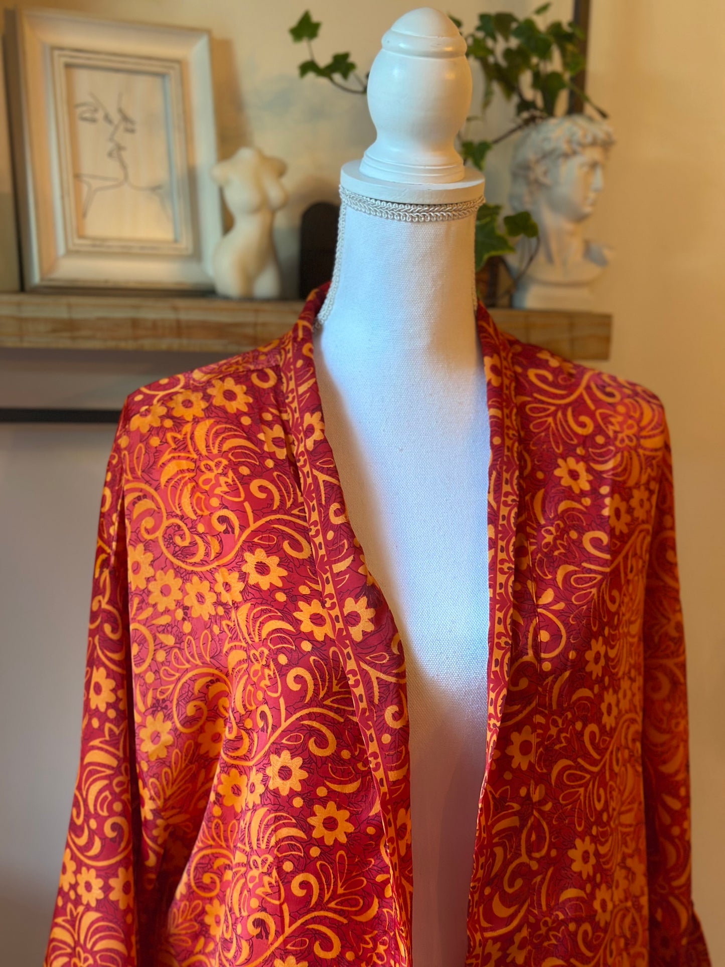 Kimono long fleuri orange rouge - Goa Paris neuf T.36/38