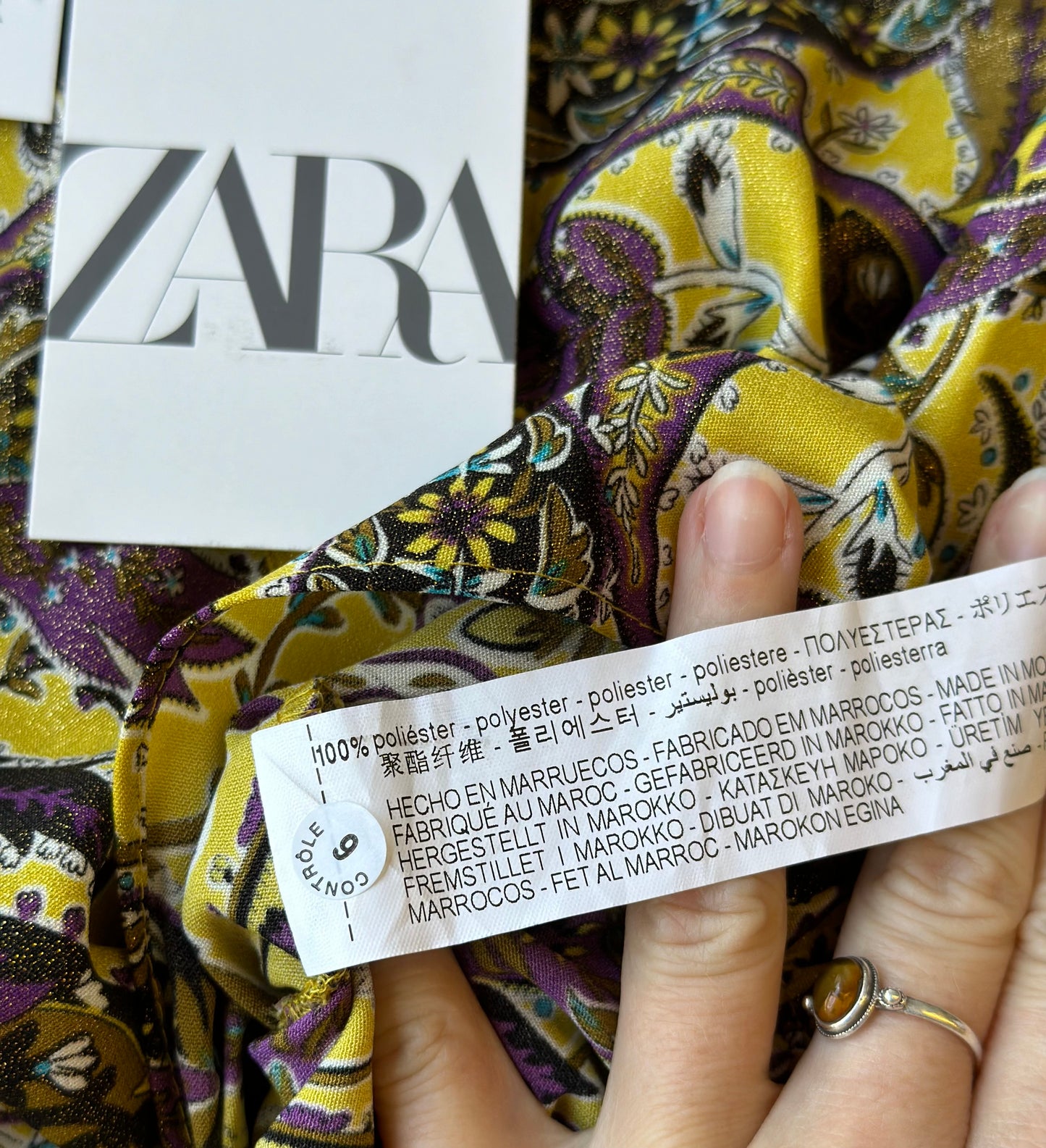 Chemisier court imprimé cachemire paisley jaune et violet, taille XS - Zara