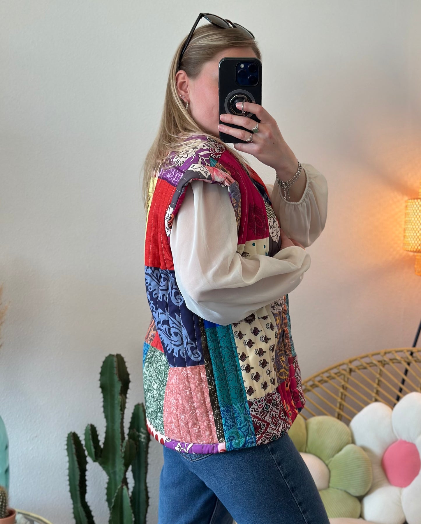 Gilet sans manches matelassé, patchwork coloré, T.U
