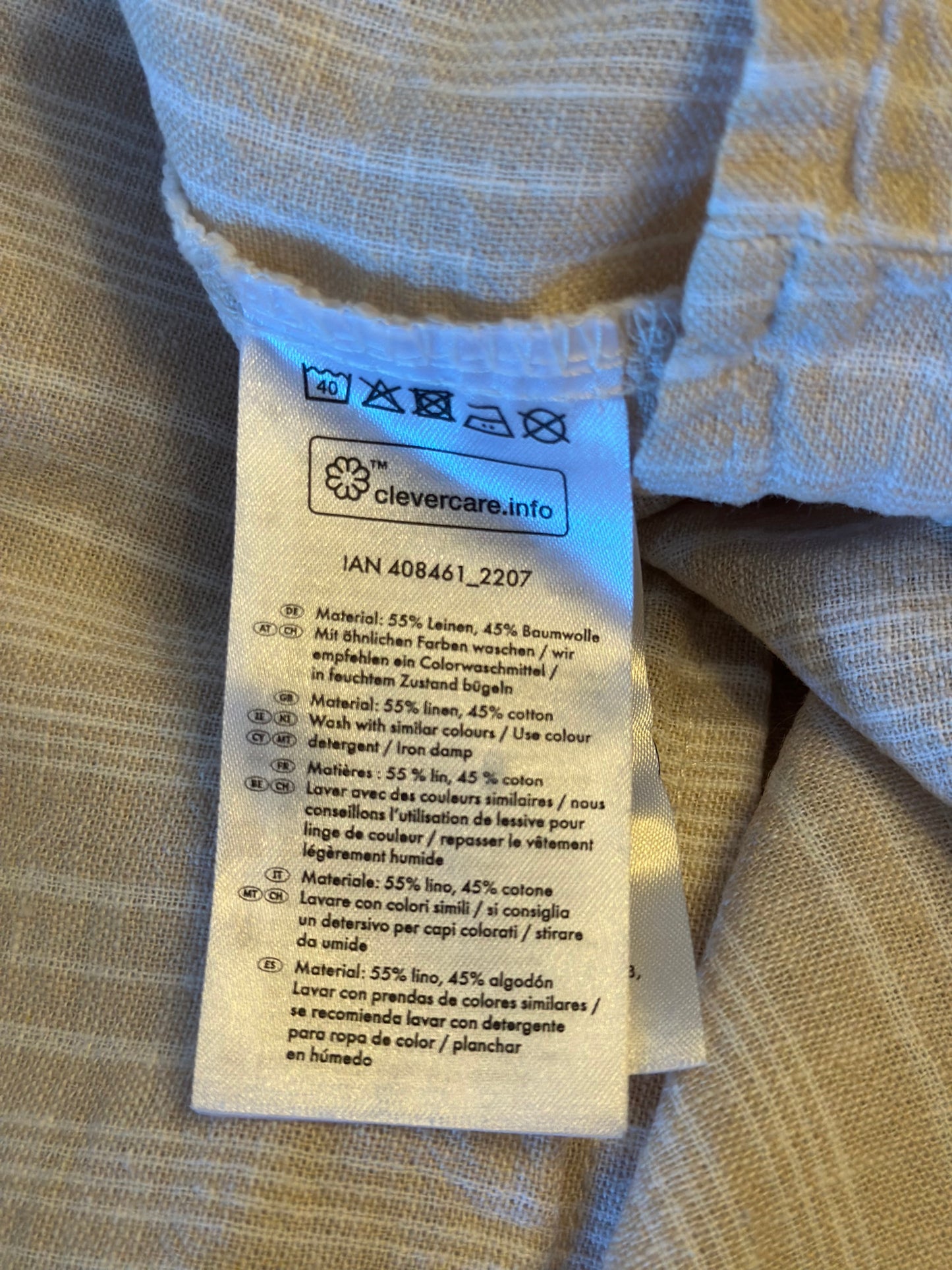 Robe midi à rayures fines beige – en lin T.40