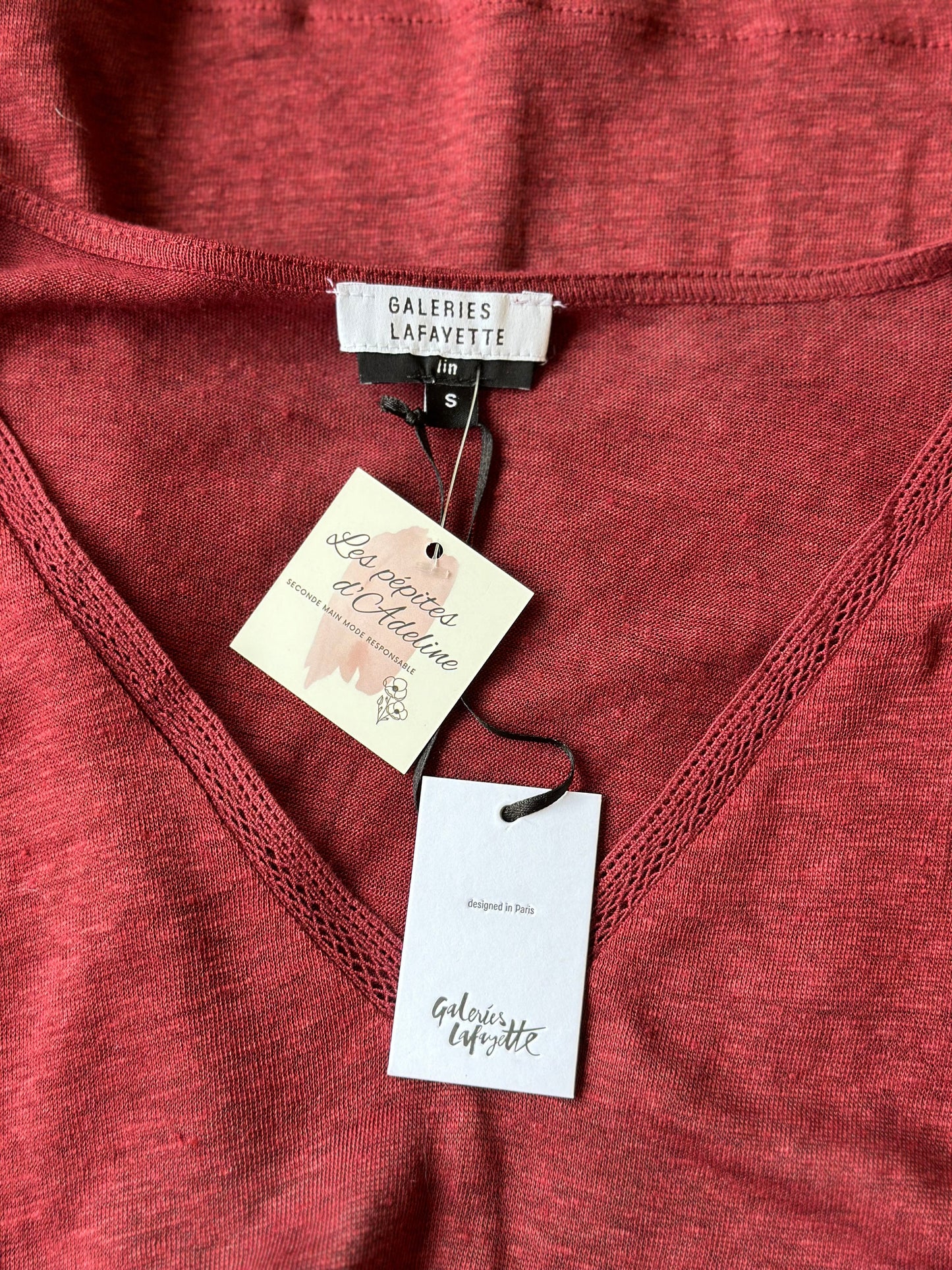 Pull en lin maille fine bordeaux, T.36/38, oversize, neuf avec étiquette
